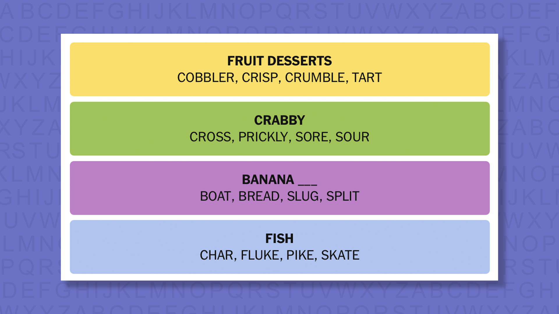 NYT Connections answers for game 858 on purple background