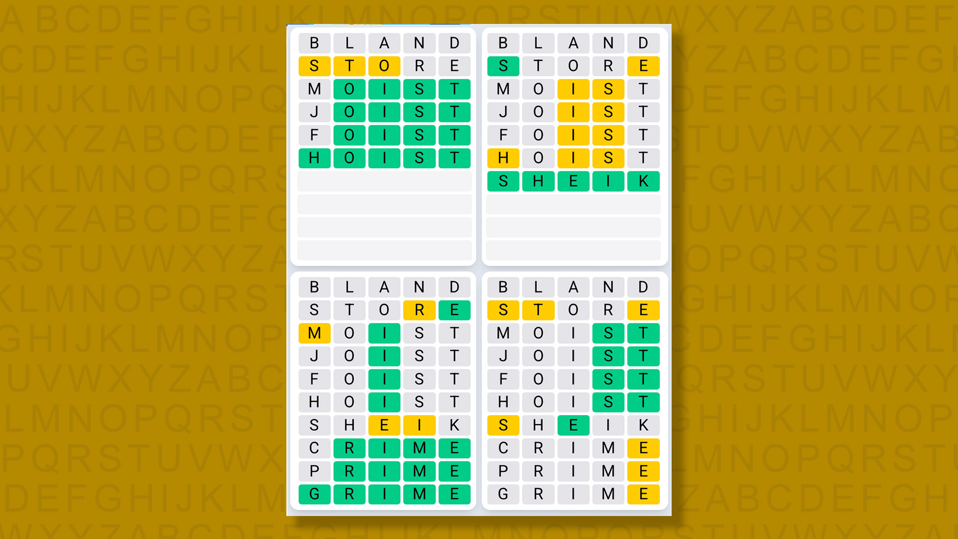 Quordle Daily Sequence answers for game 1361 on yellow background