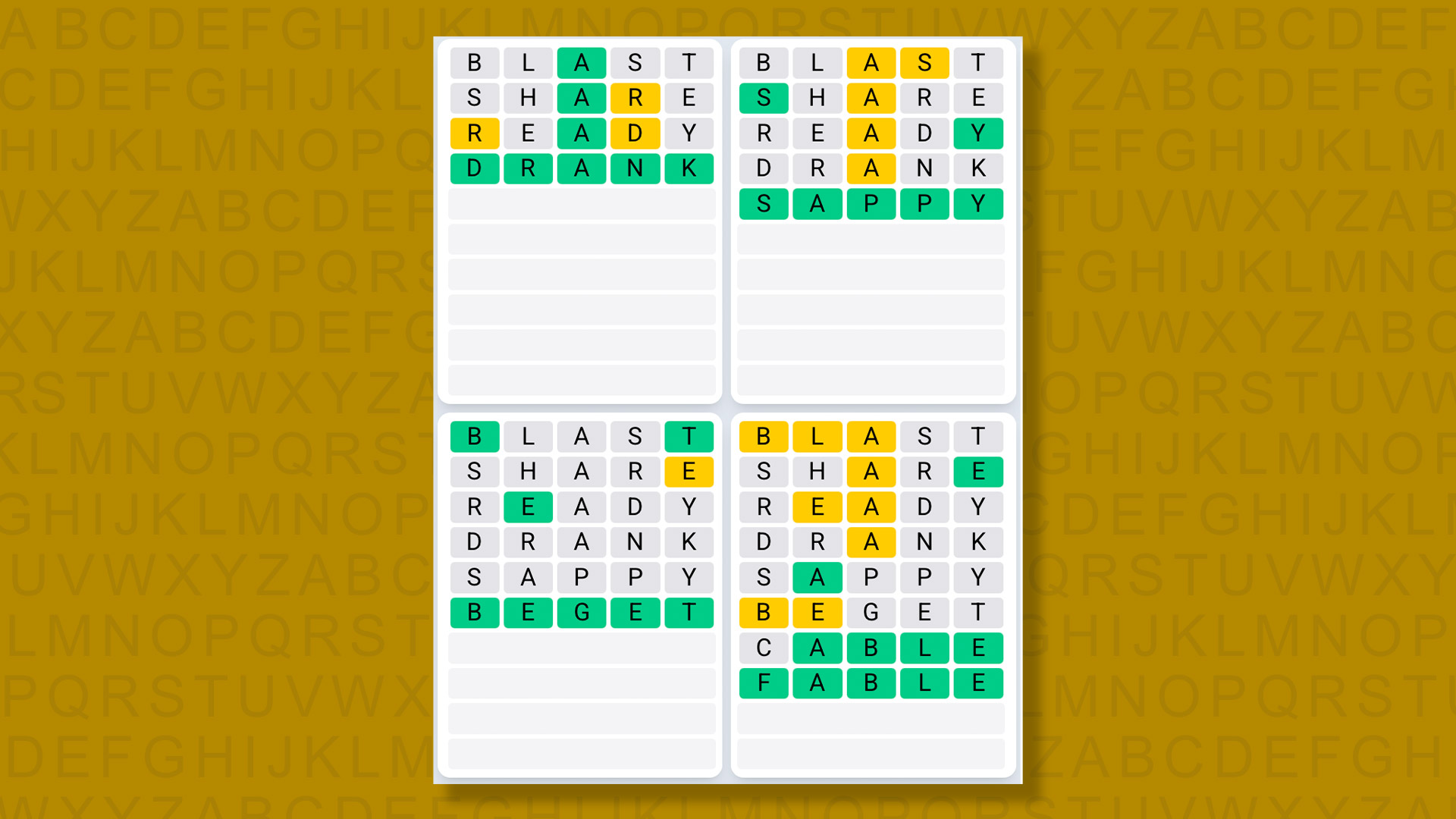 Quordle Daily Sequence answers for game 1362 on yellow background
