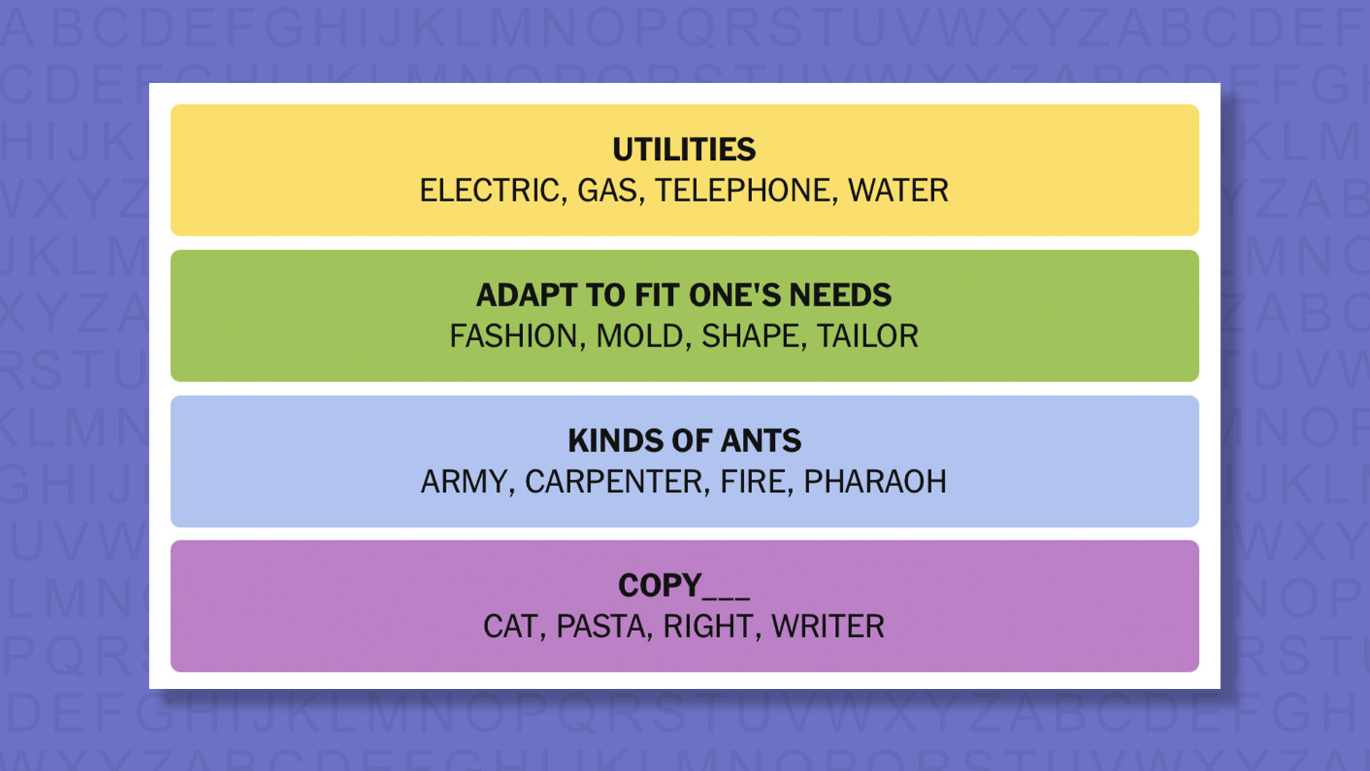 NYT Connections answers for game 864 on purple background