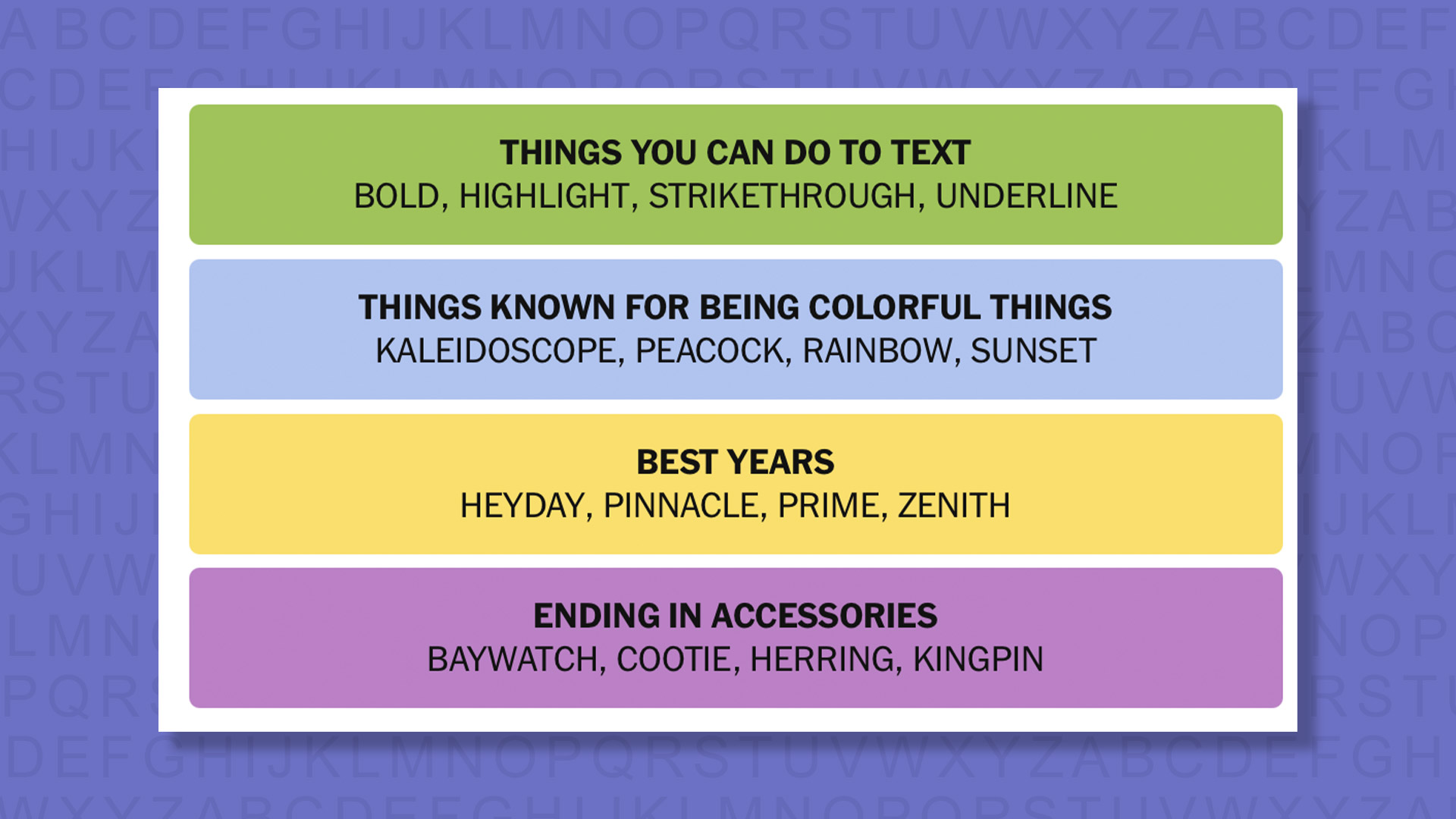 NYT Connections answers for game 866 on purple background