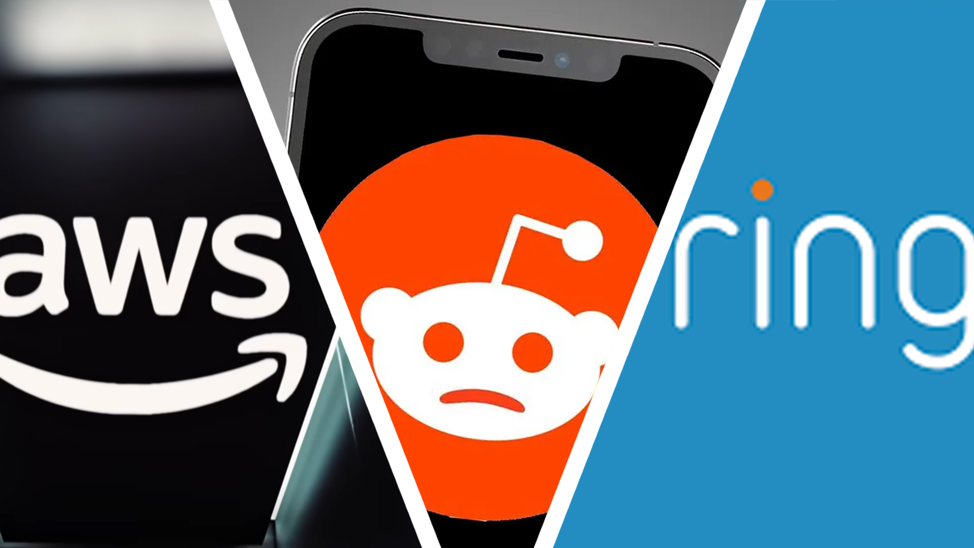The AWS, Reddit and Ring doorbell logos