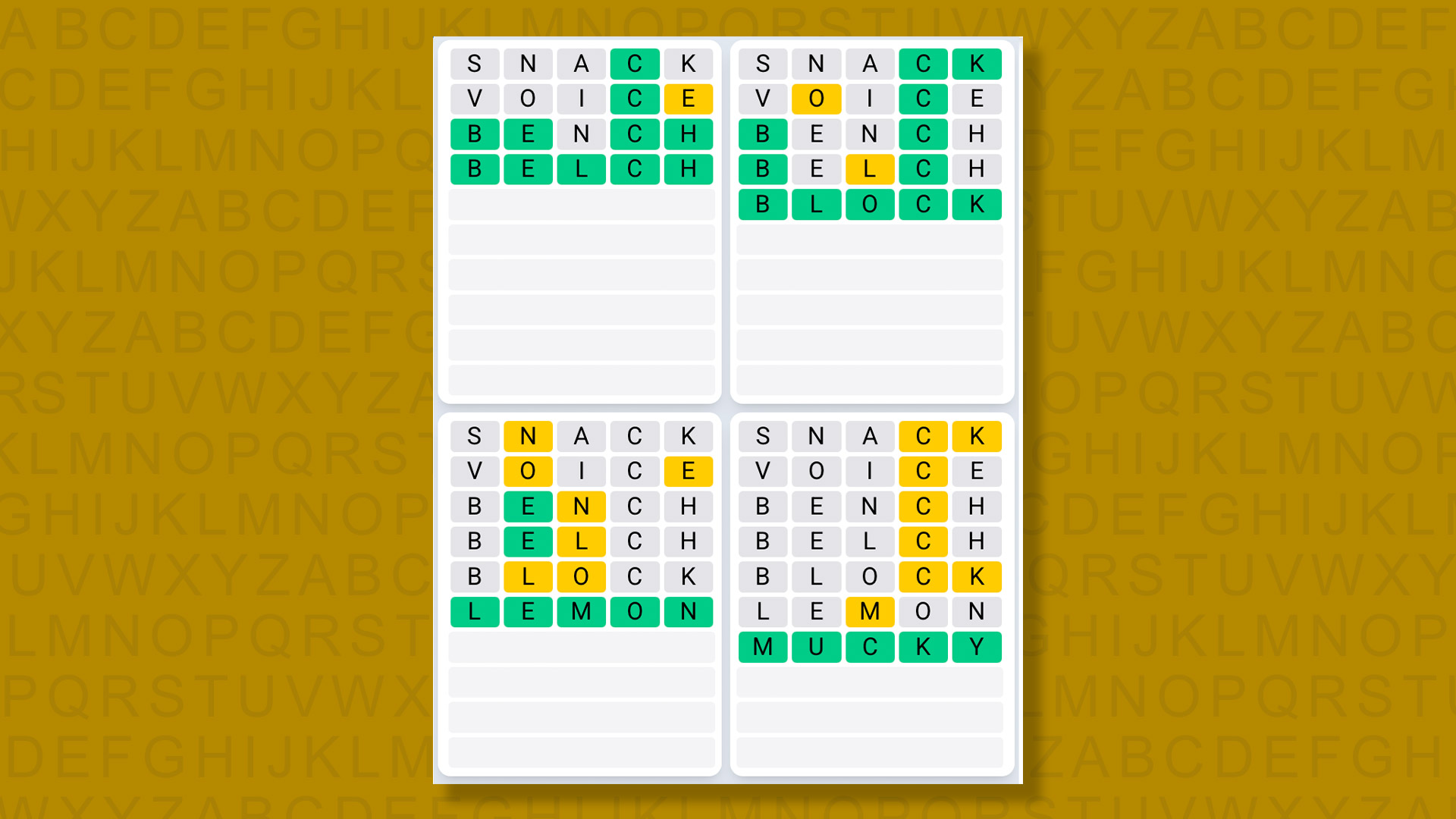 Quordle Daily Sequence answers for game 1372 on yellow background