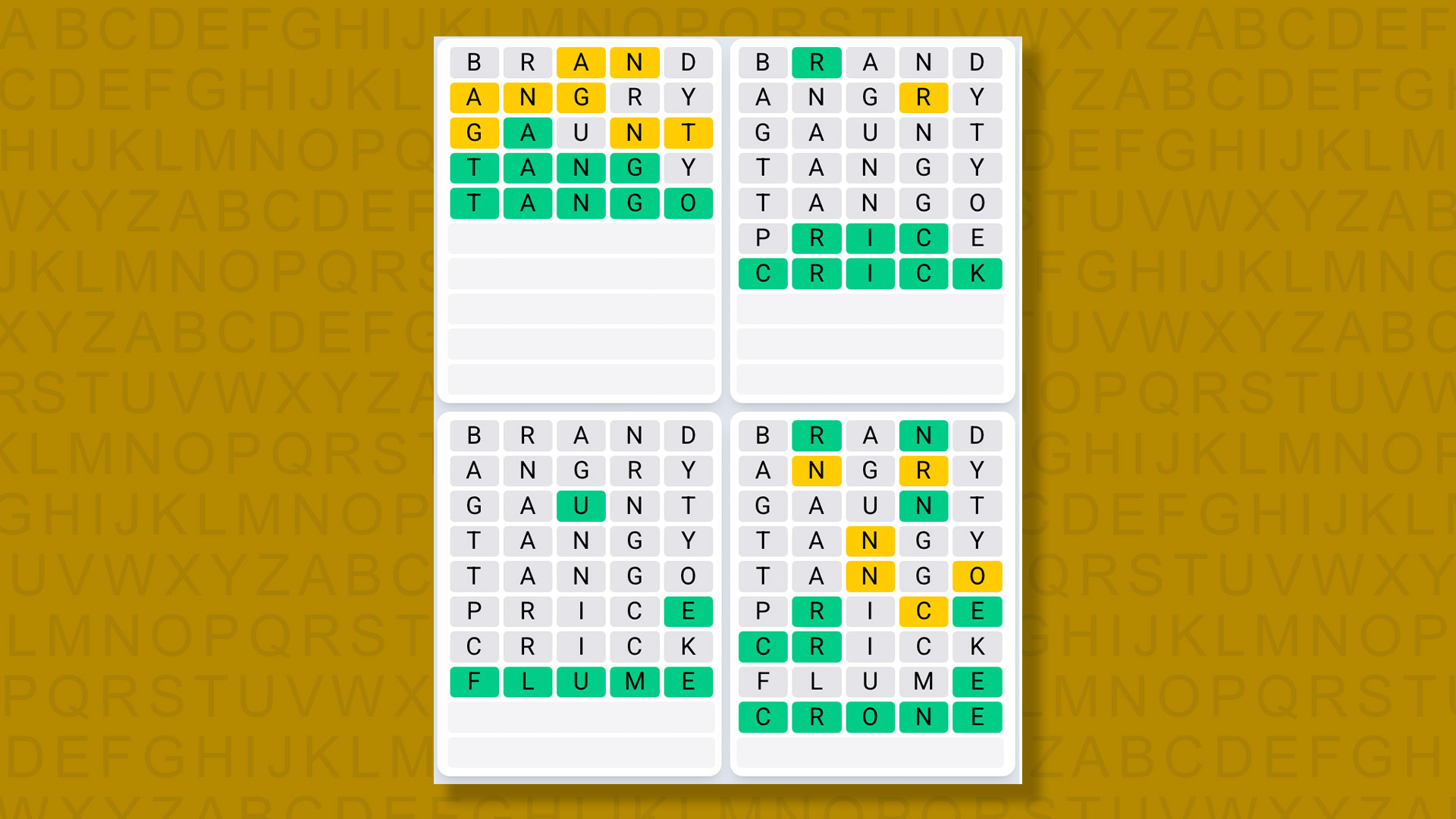 Quordle Daily Sequence answers for game 1373 on yellow background