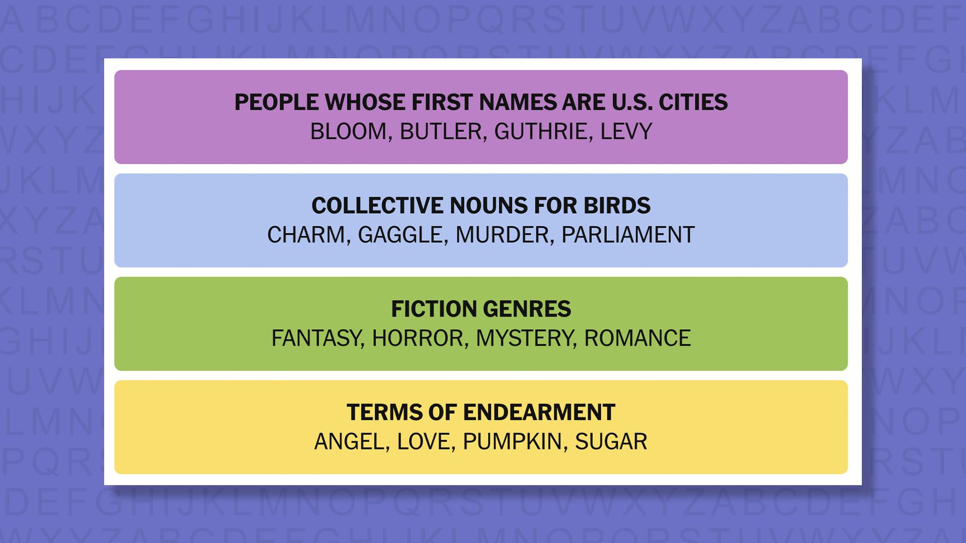 NYT Connections answers for game 872 on purple background