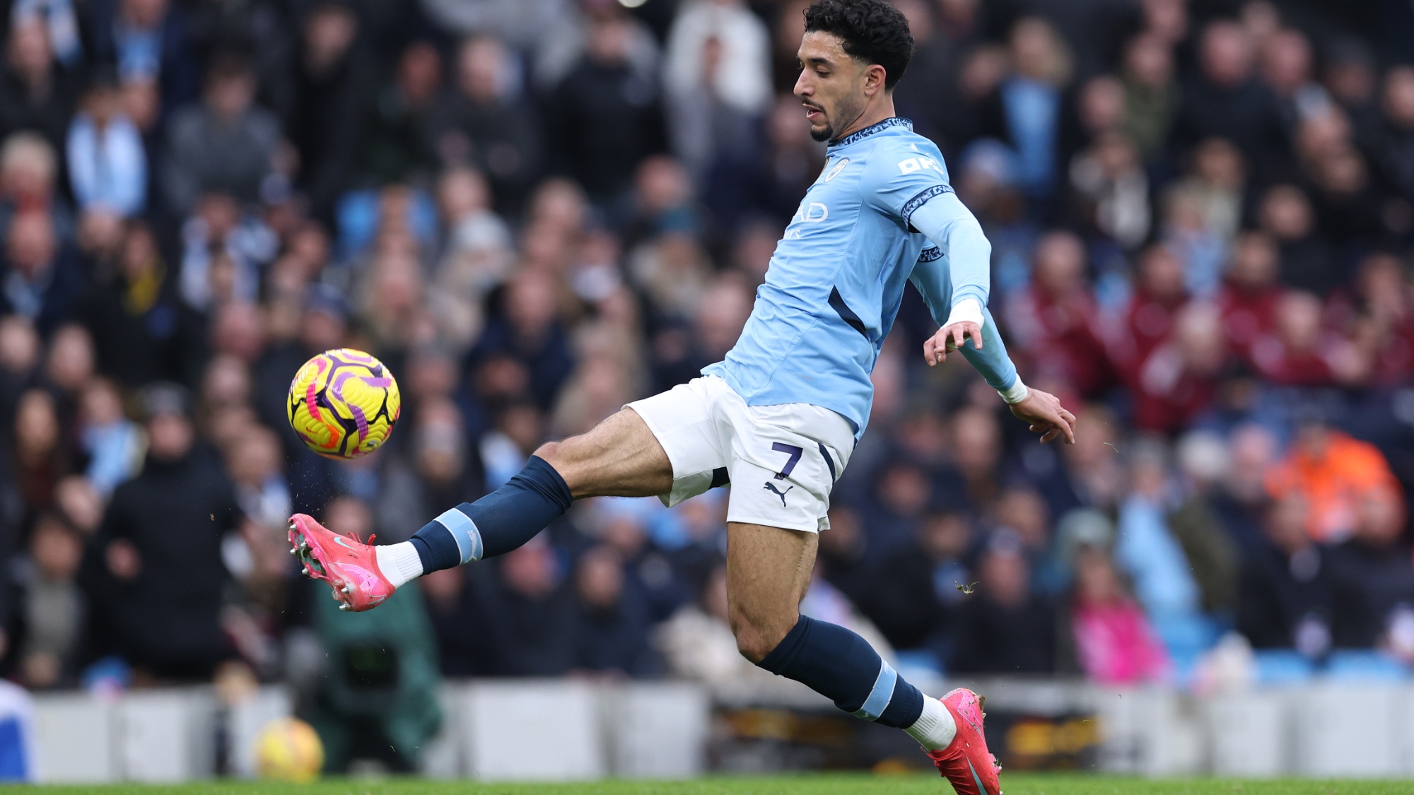 Omar Marmoush of Manchester City scored his first goal in the Premier League match between the Manchester City FC and the Newcastle United FC at the Etihad stadium on February 15, 2025 in Manchester, England.
