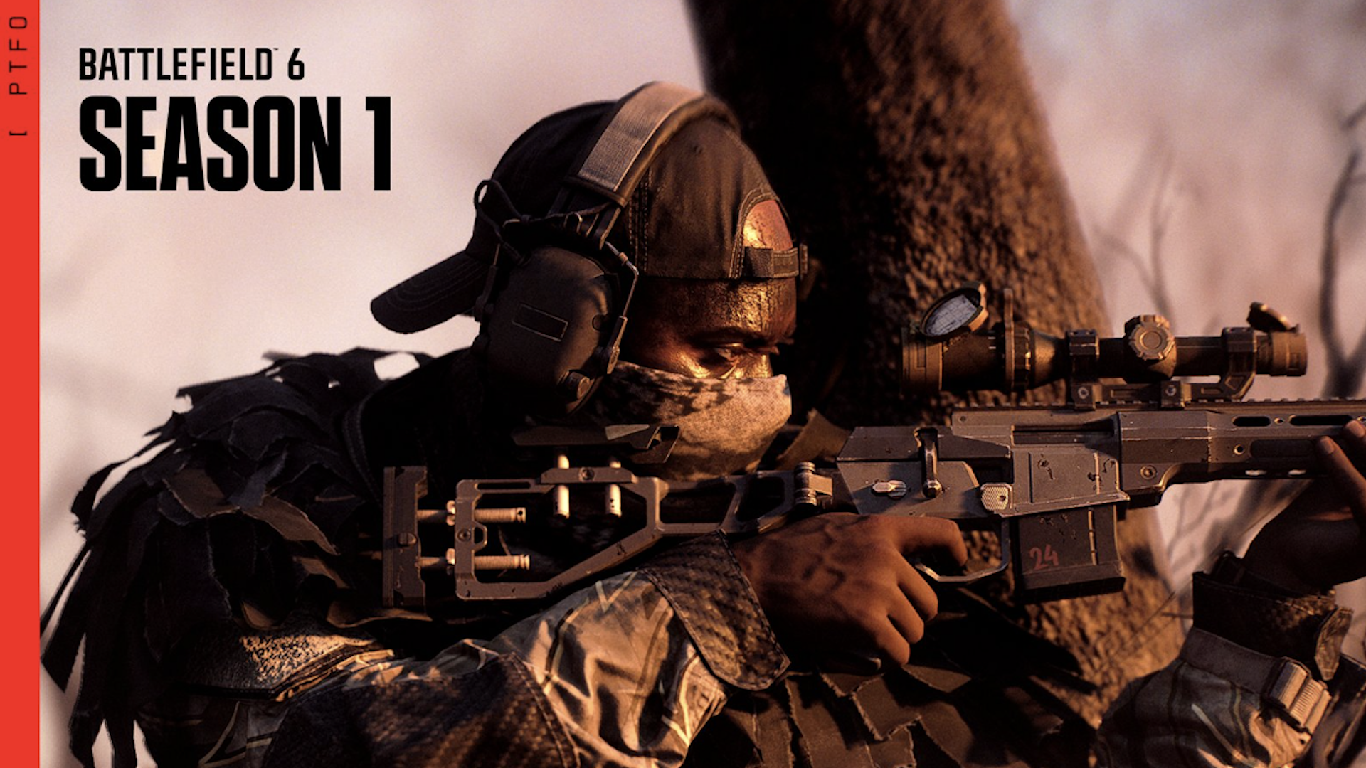 Battlefield 6 Season 1 keyart showing a soldier in profile aiming a sniper rifle