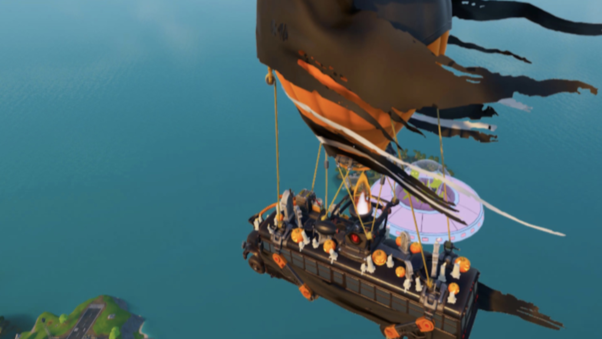 Kang and Kodos fly alongside the battle bus