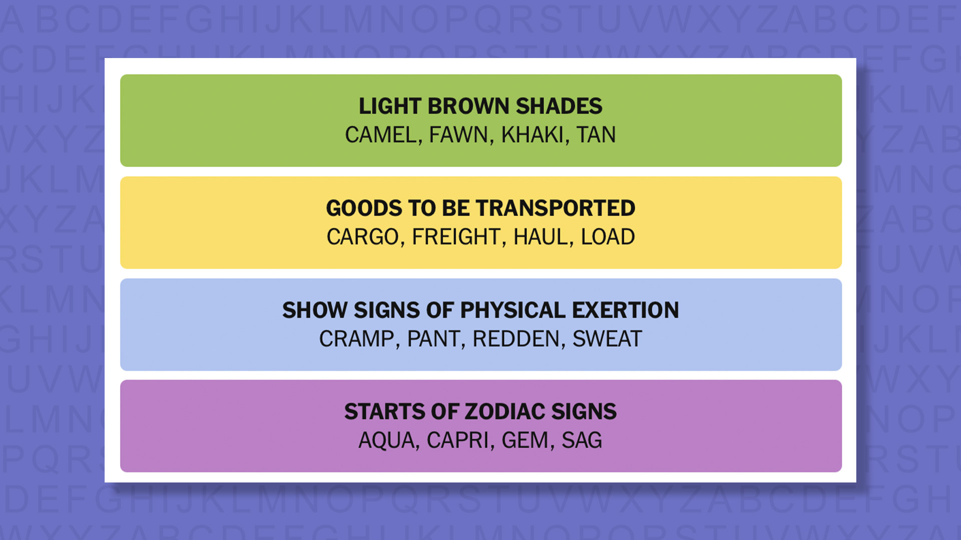 NYT Connections answers for game 875 on purple background