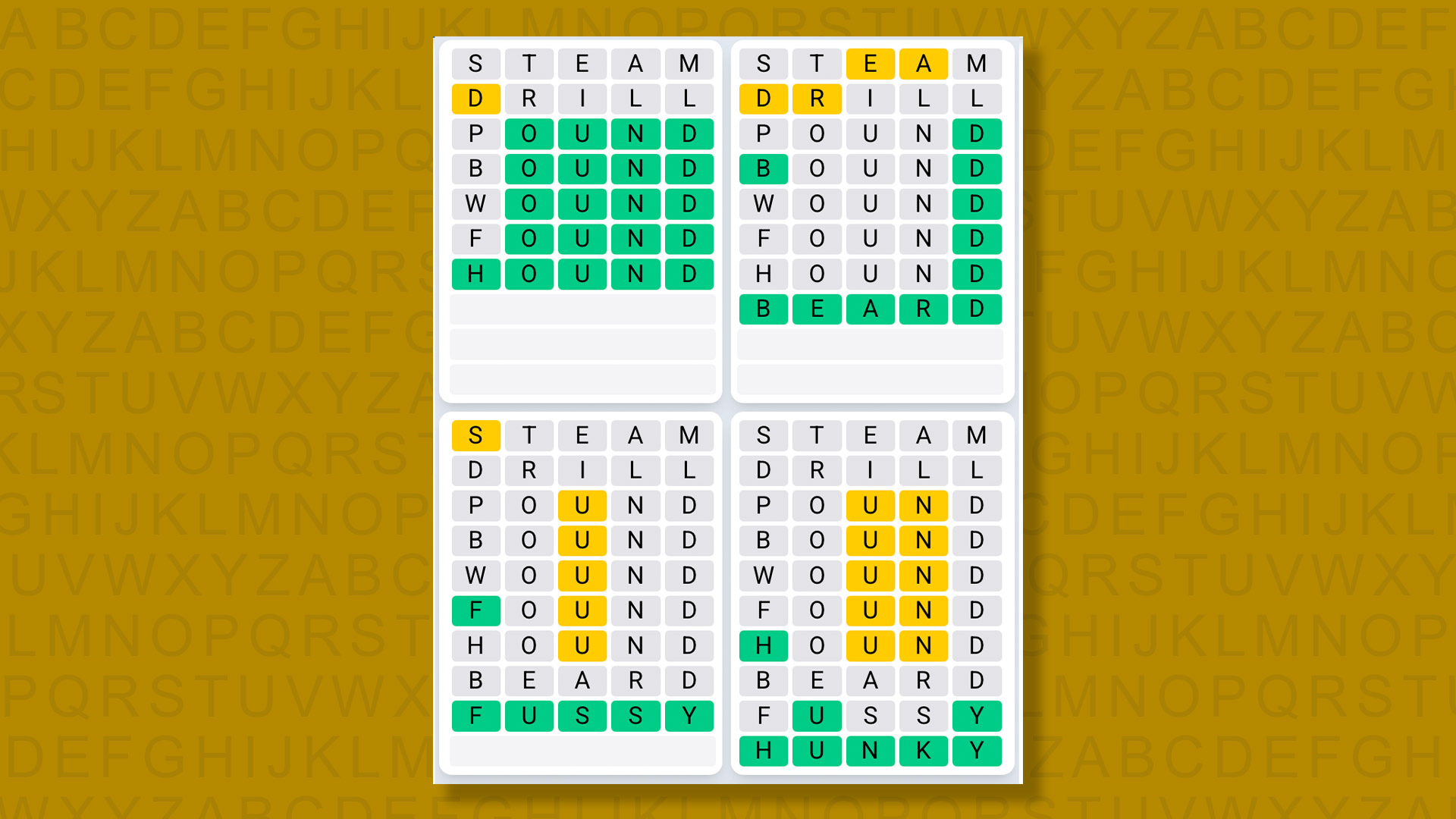 Quordle Daily Sequence answers for game 1378 on yellow background