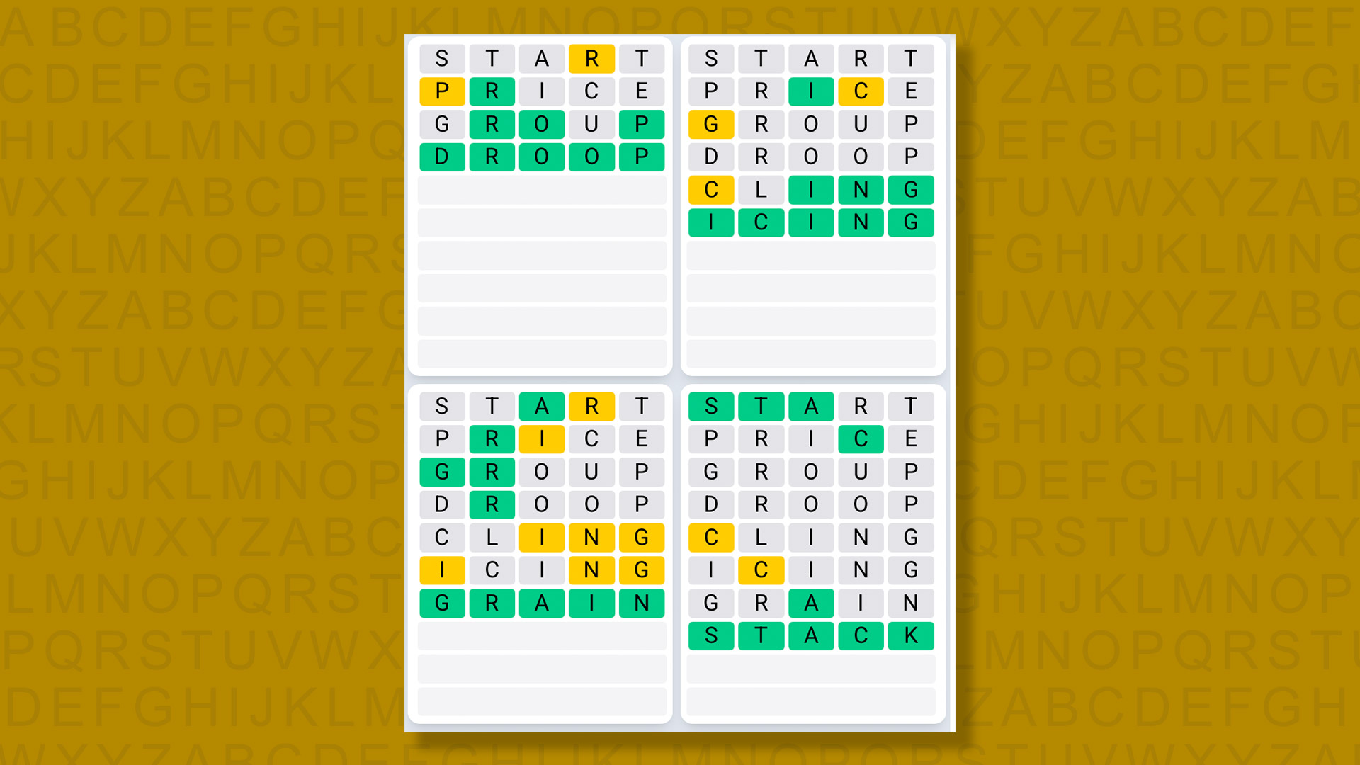 Quordle Daily Sequence answers for game 1379 on yellow background