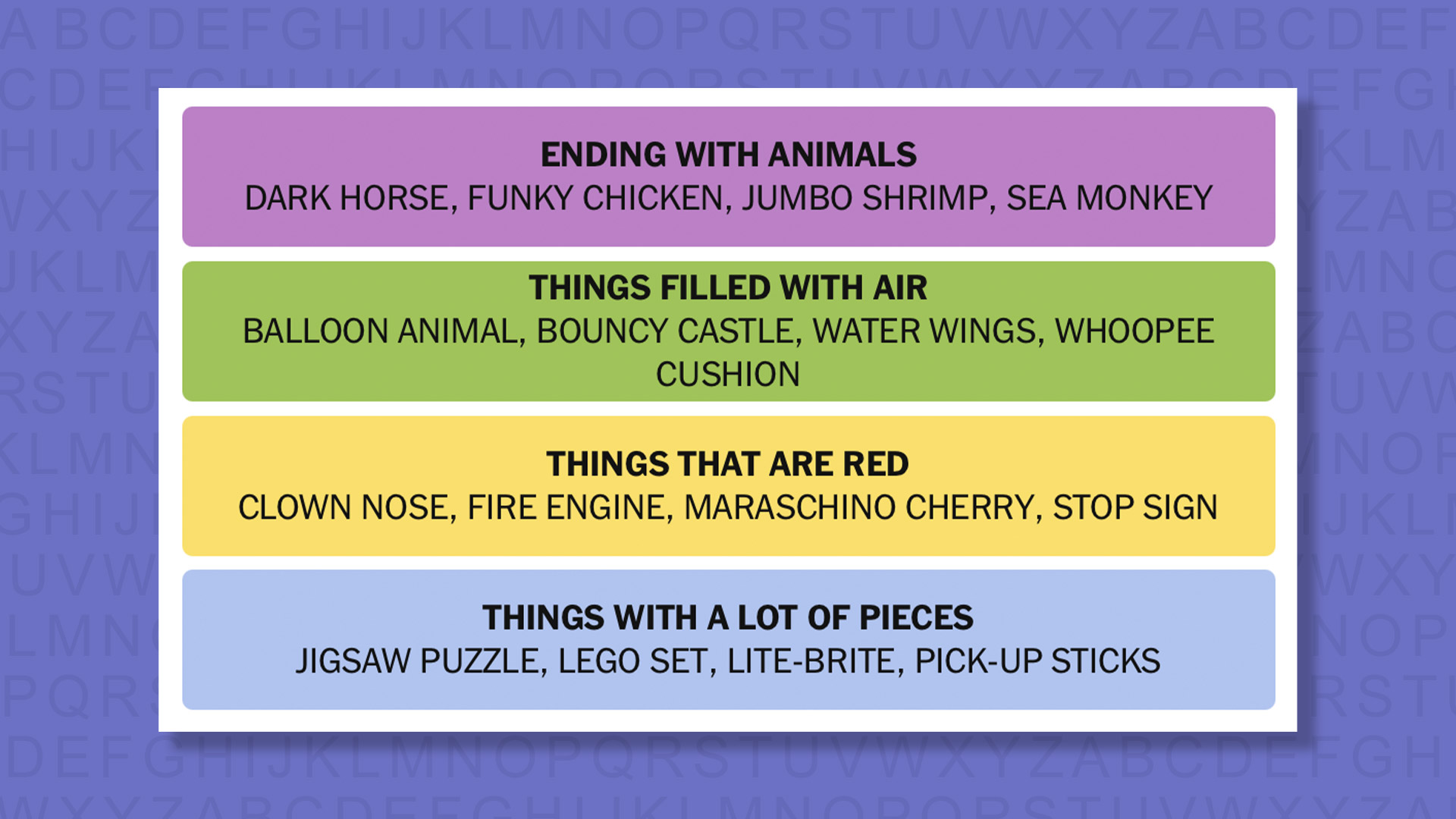 NYT Connections answers for game 876 on purple background