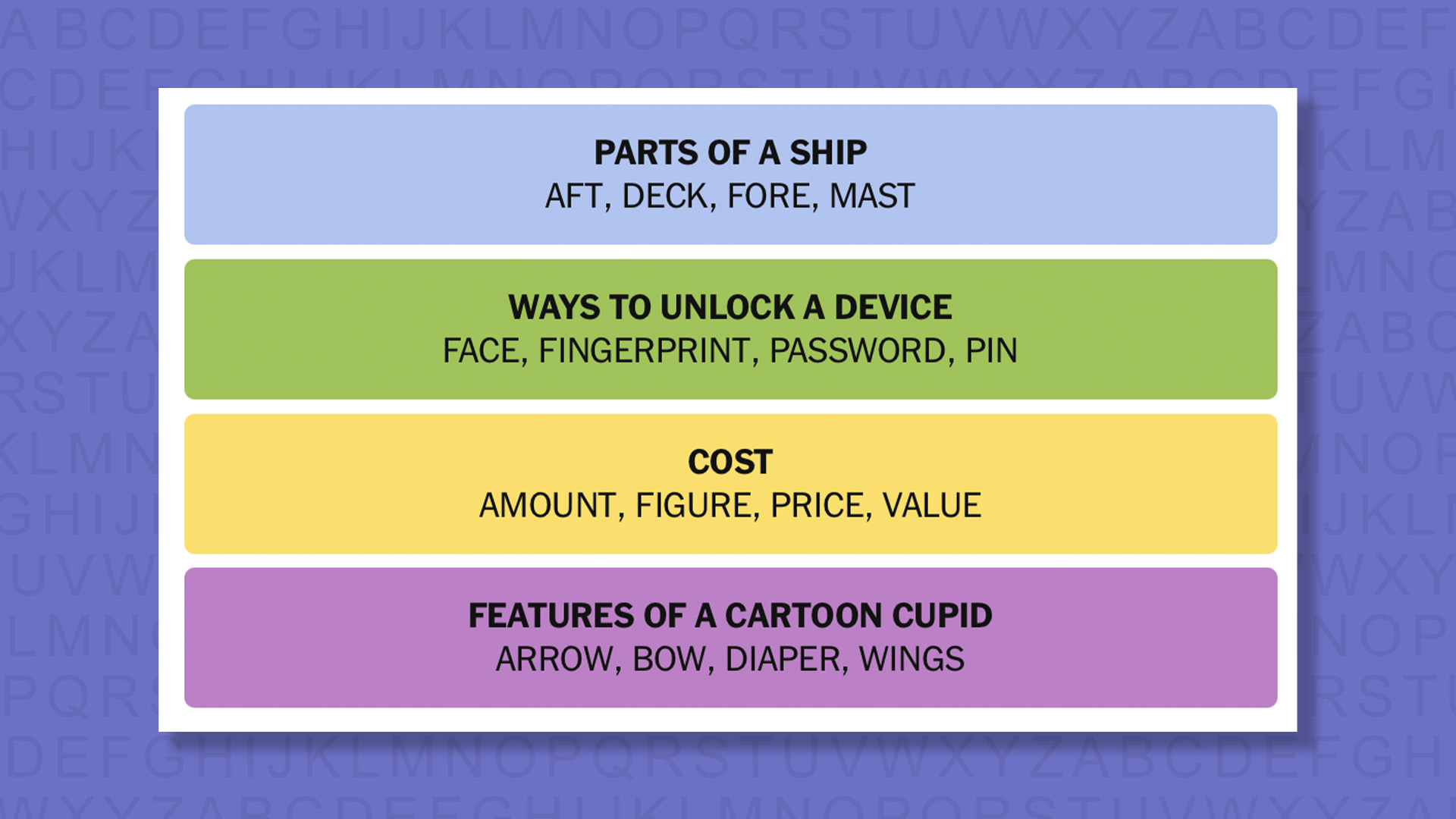 NYT Connections answers for game 879 on purple background