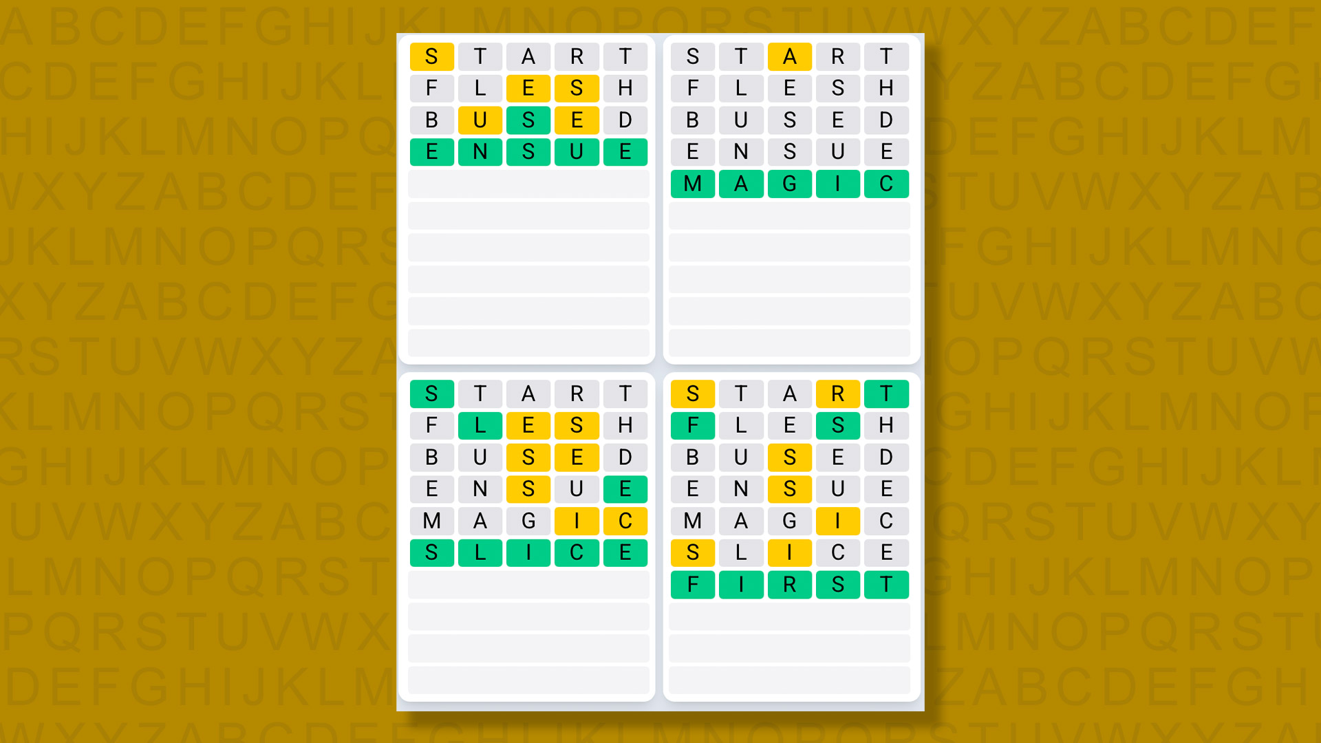Quordle Daily Sequence answers for game 1382 on yellow background
