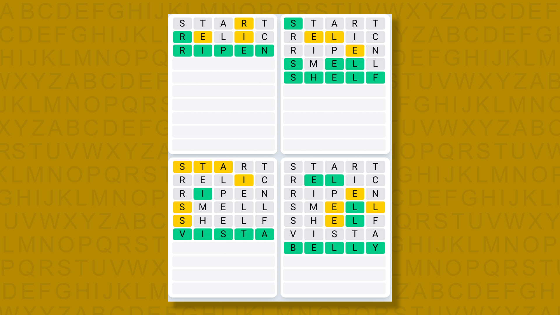 Quordle Daily Sequence answers for game 1383 on yellow background