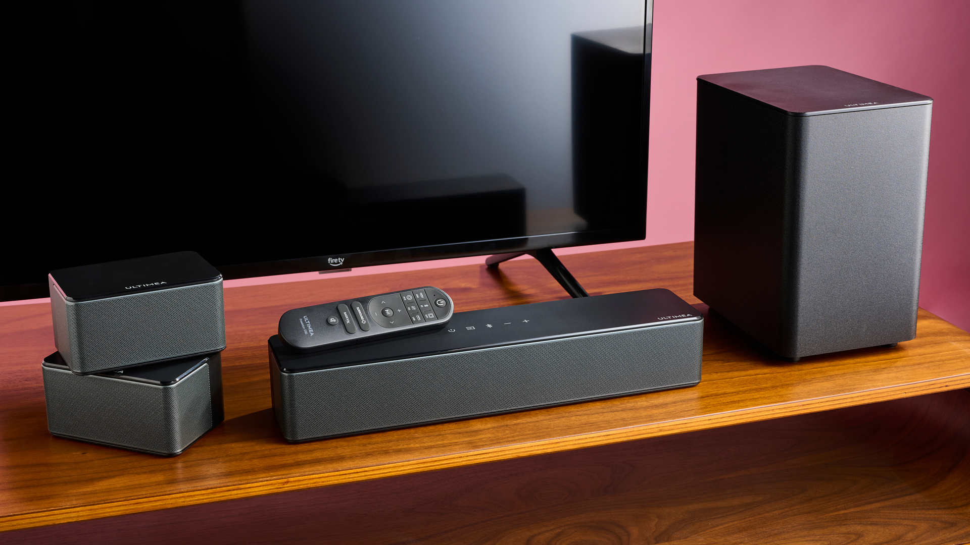 Ultimea Poseidon D50 audio system alongside Amazon Fire TV