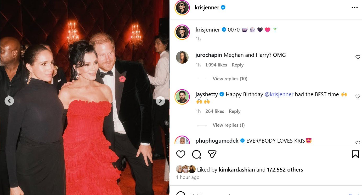 Kris Jenner poses with Prince Harry and Meghan Markle in birthday photo