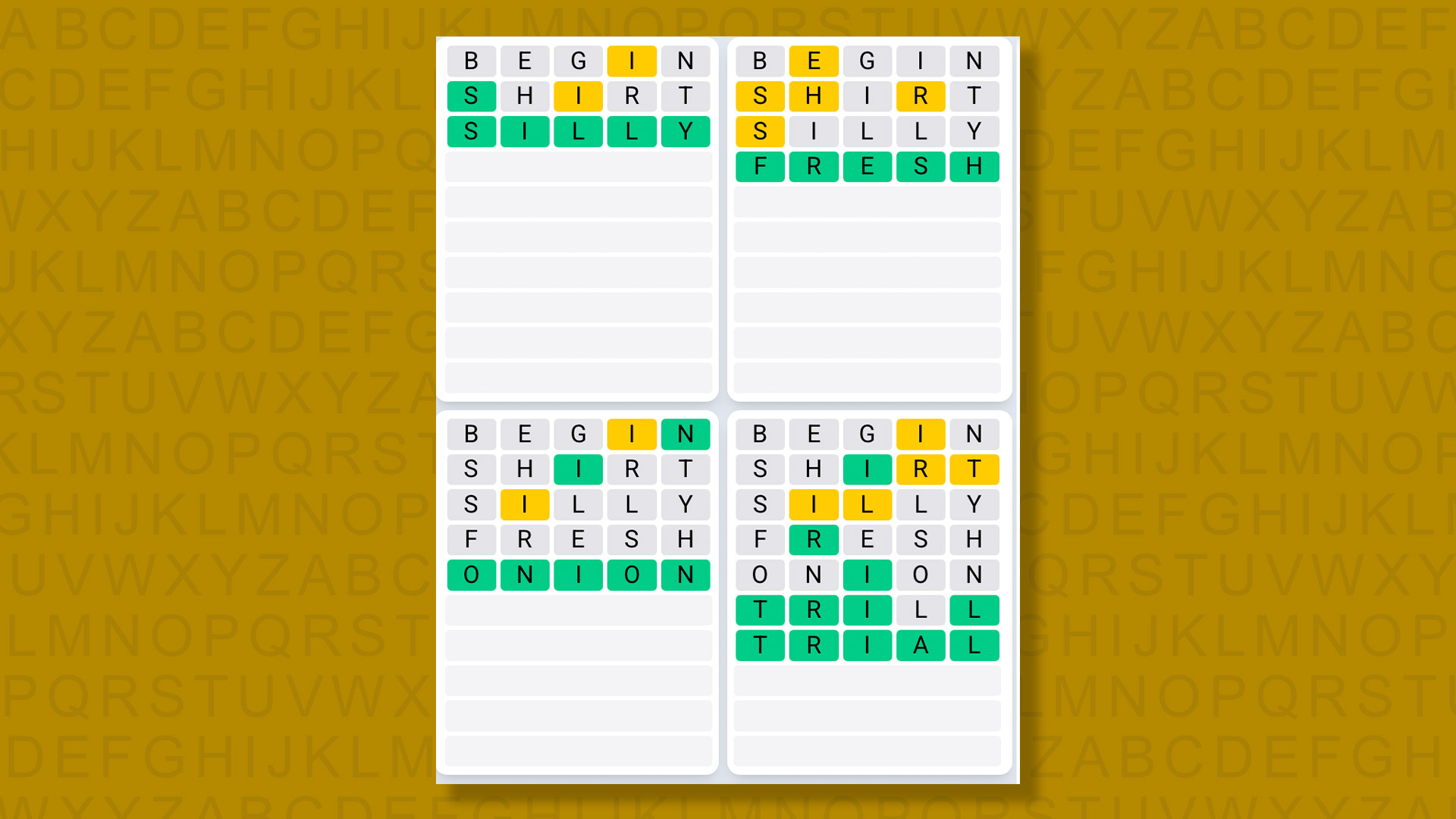 Quordle Daily Sequence answers for game 1391 on yellow background