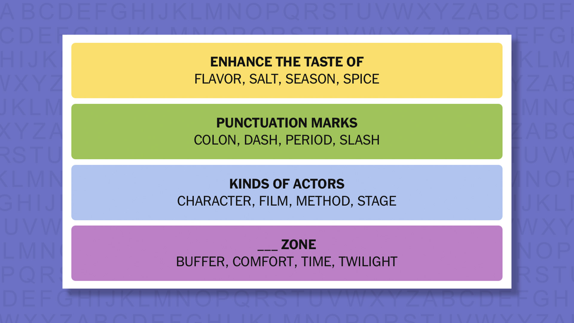 NYT Connections answers for game 888 on purple background