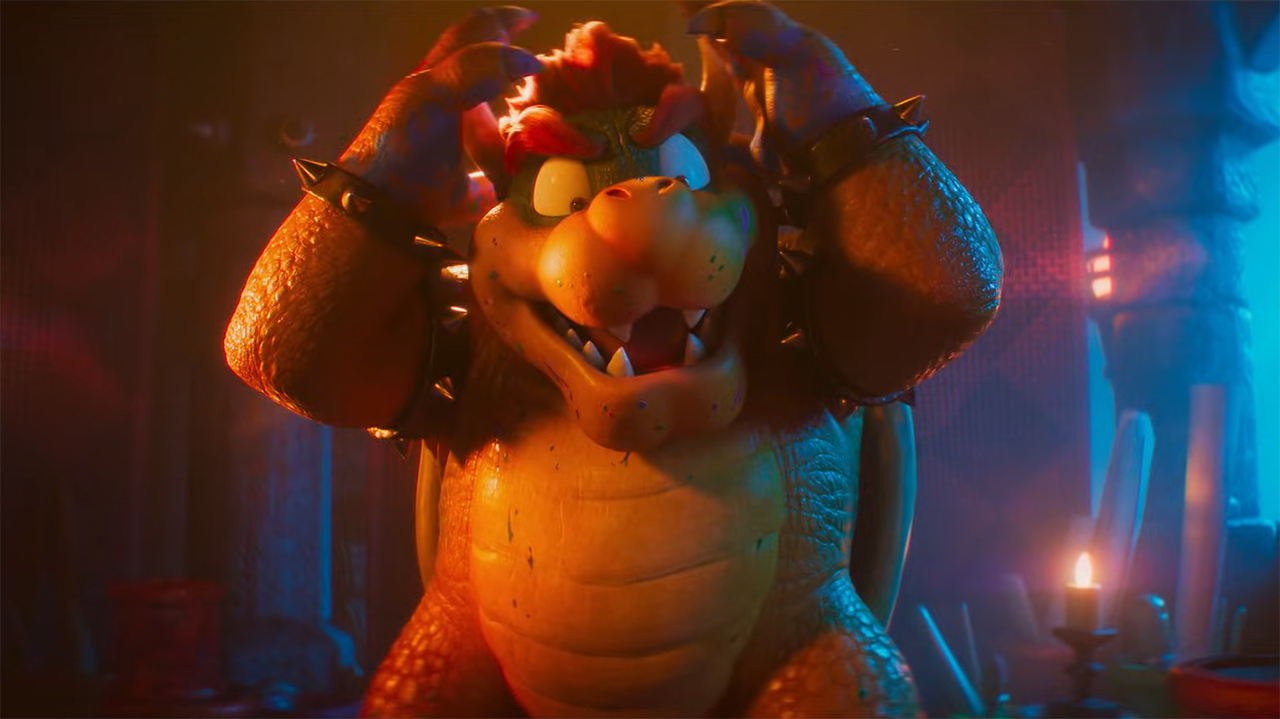 Bowser looks happily surprised in the Super Mario Galaxy movie