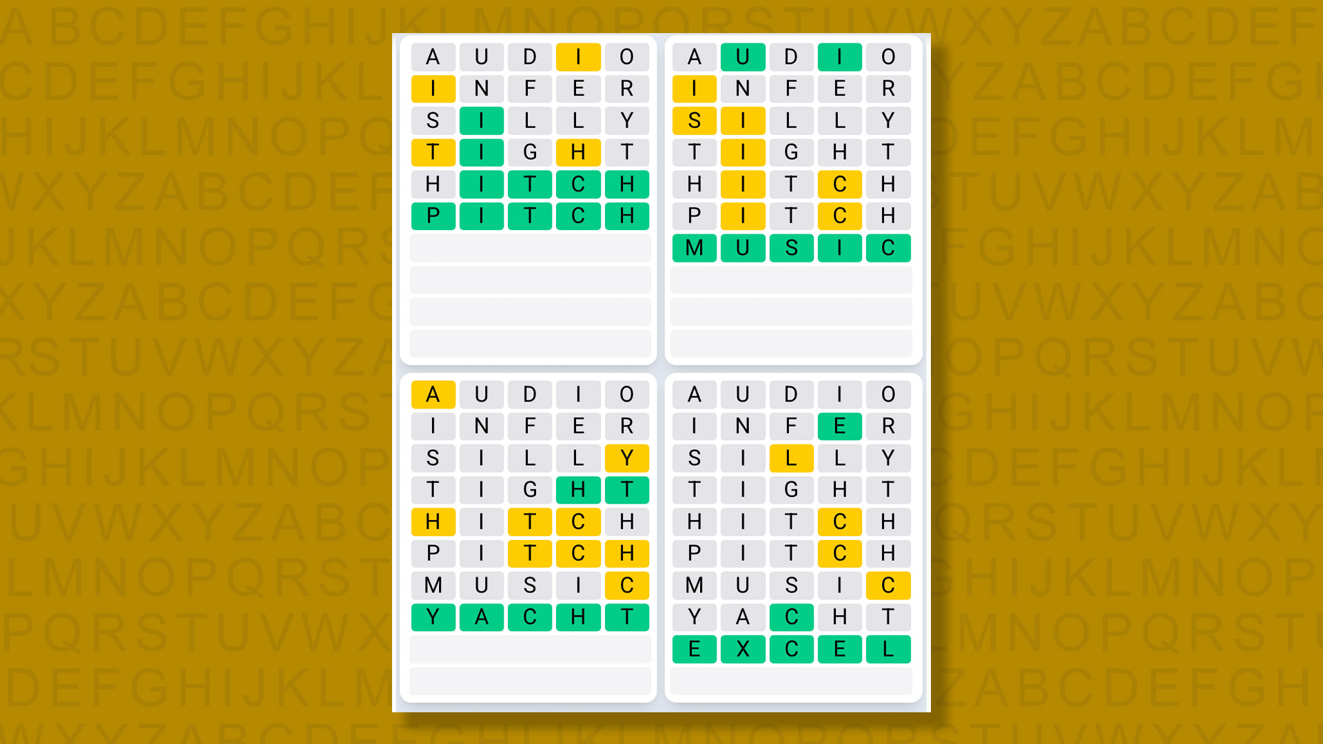 Quordle Daily Sequence answers for game 1392 on yellow background