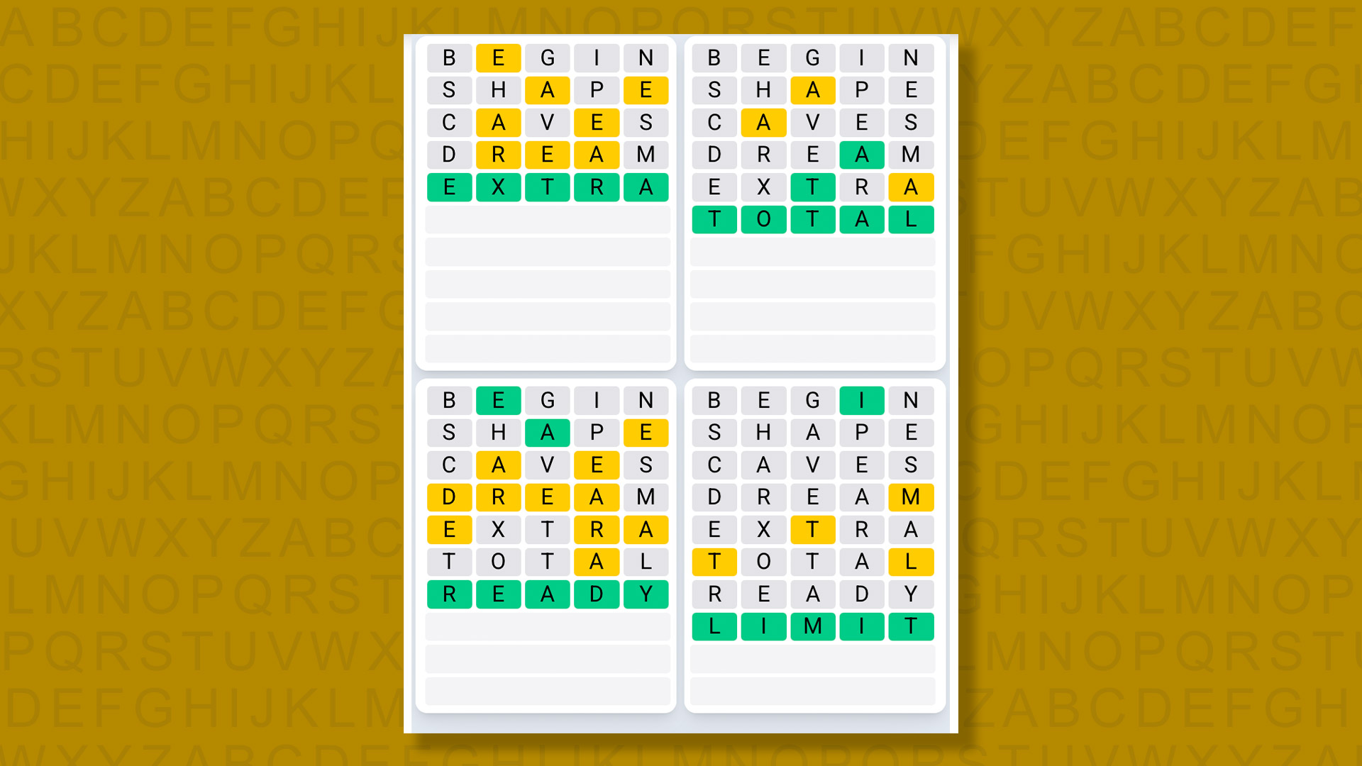 Quordle Daily Sequence answers for game 1393 on yellow background