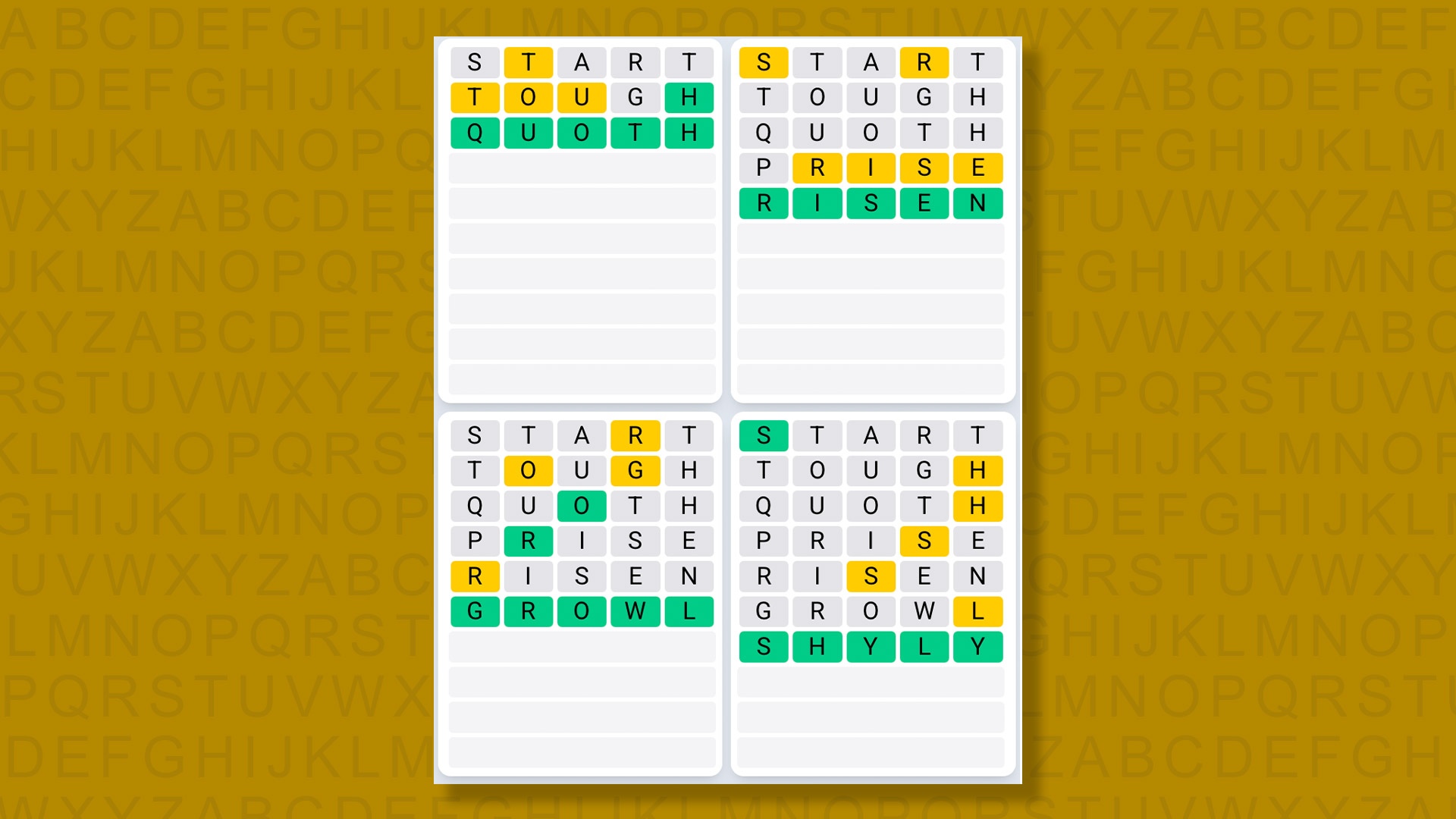 Quordle Daily Sequence answers for game 1394 on yellow background