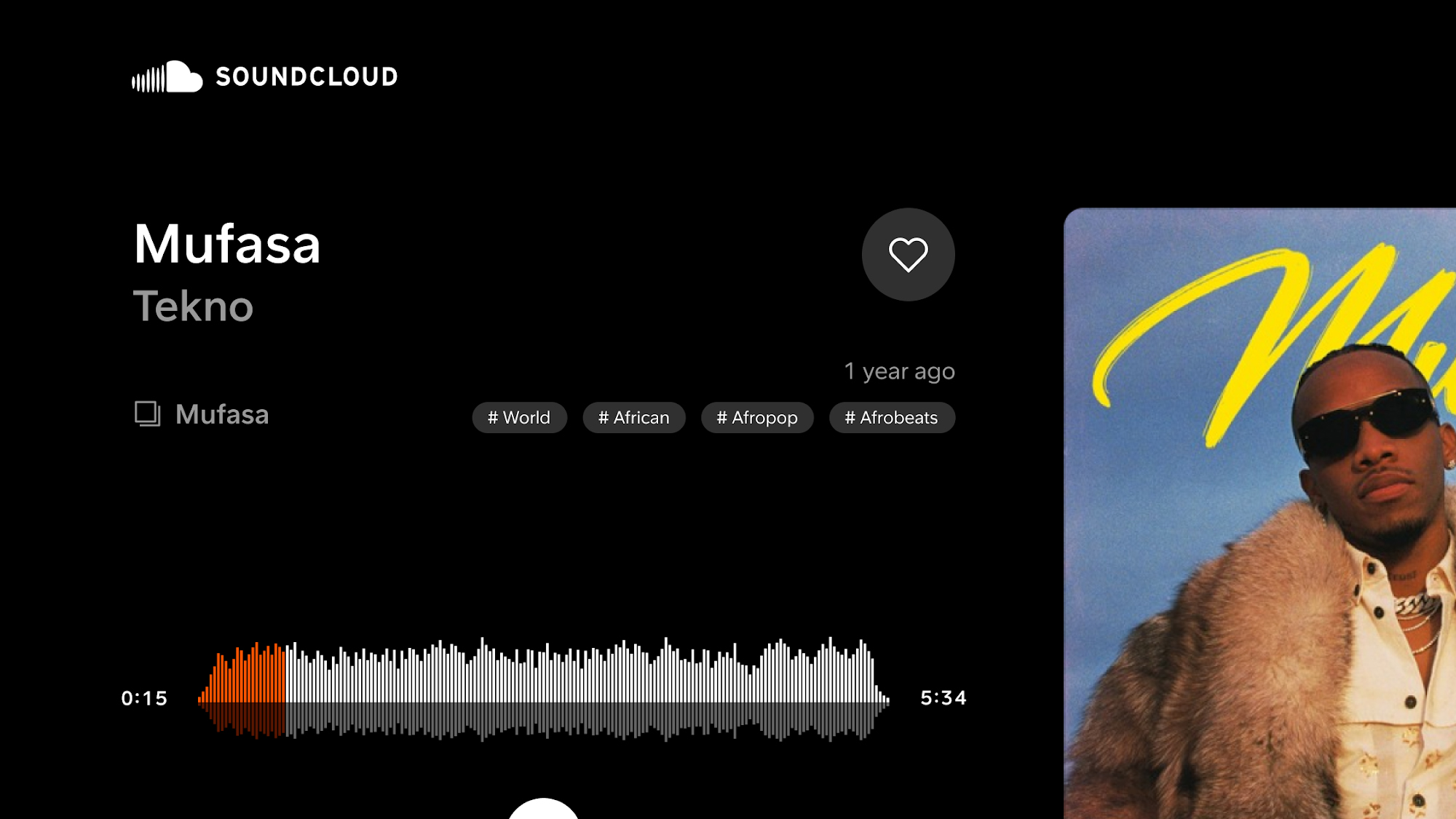 A screenshot of SoundCloud for Android Auto