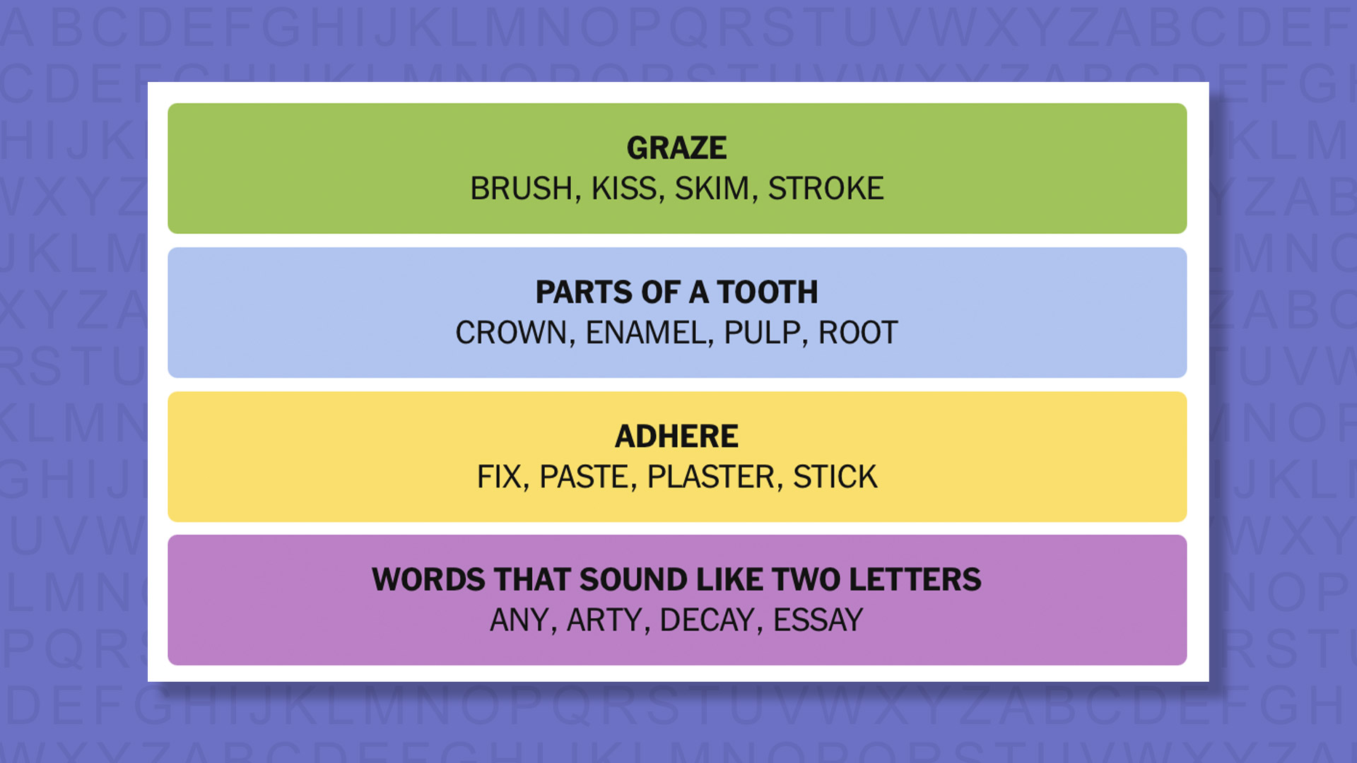 NYT Connections answers for game 893 on purple background