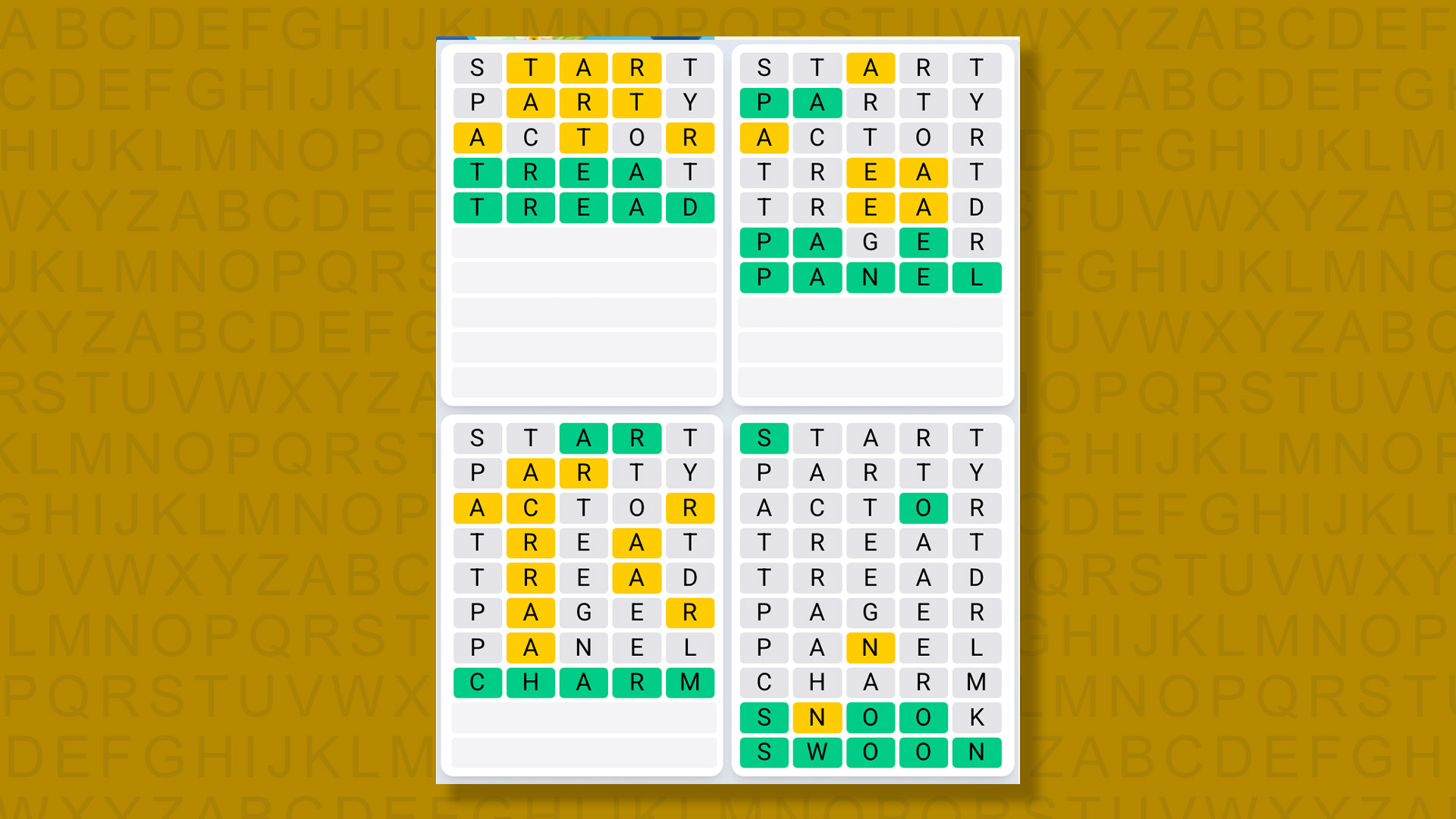 Quordle Daily Sequence answers for game 1396 on yellow background