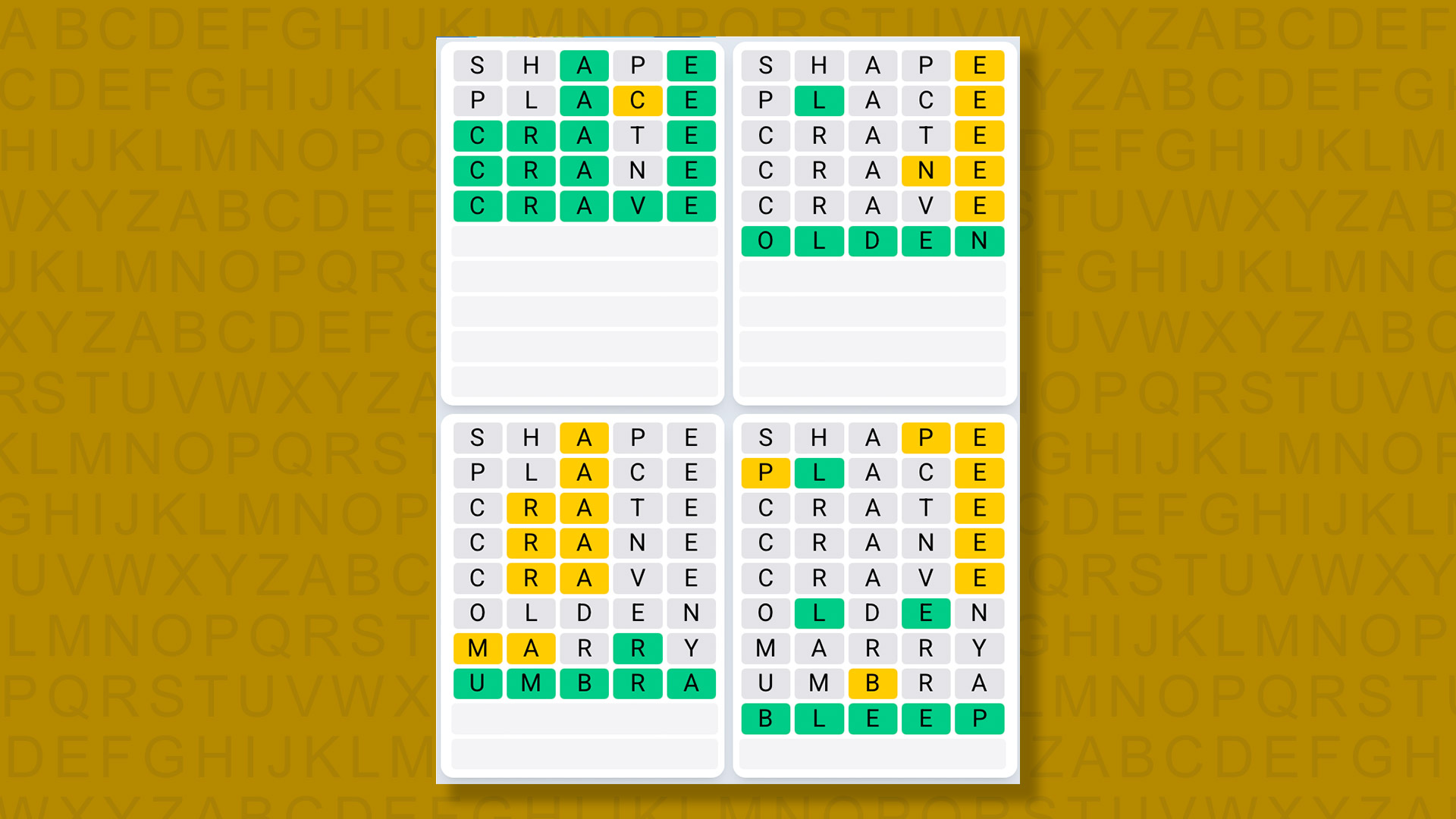 Quordle Daily Sequence answers for game 1397 on yellow background