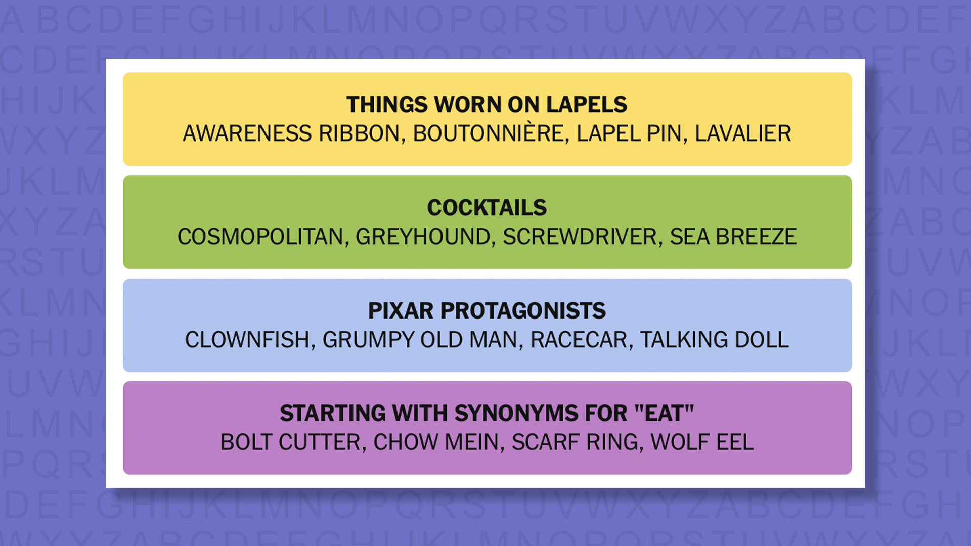 NYT Connections answers for game 894 on purple background