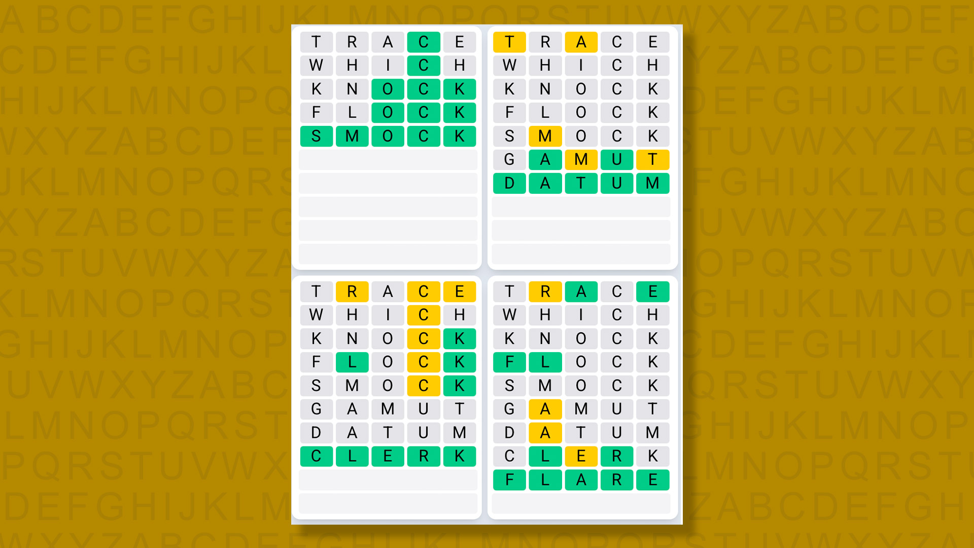Quordle Daily Sequence answers for game 1399 on yellow background