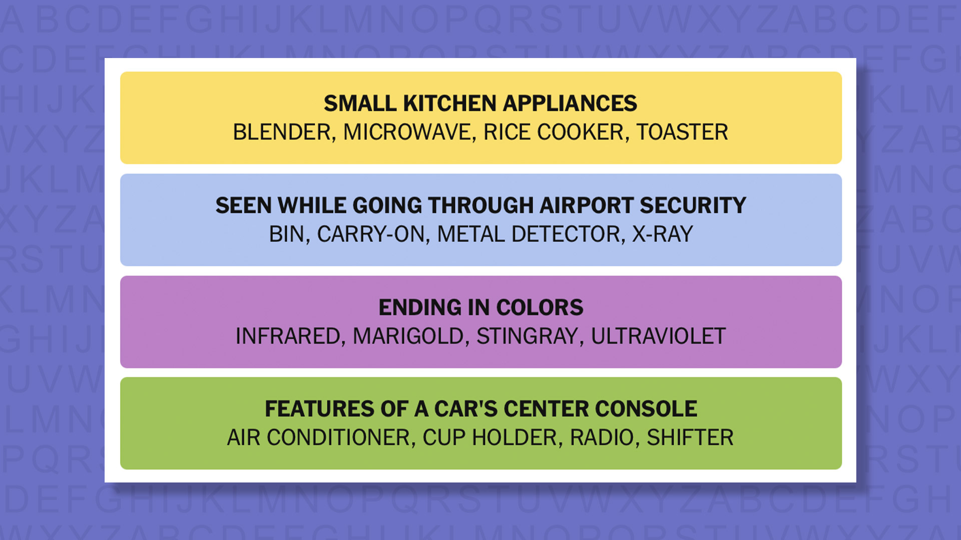 NYT Connections answers for game 897 on purple background