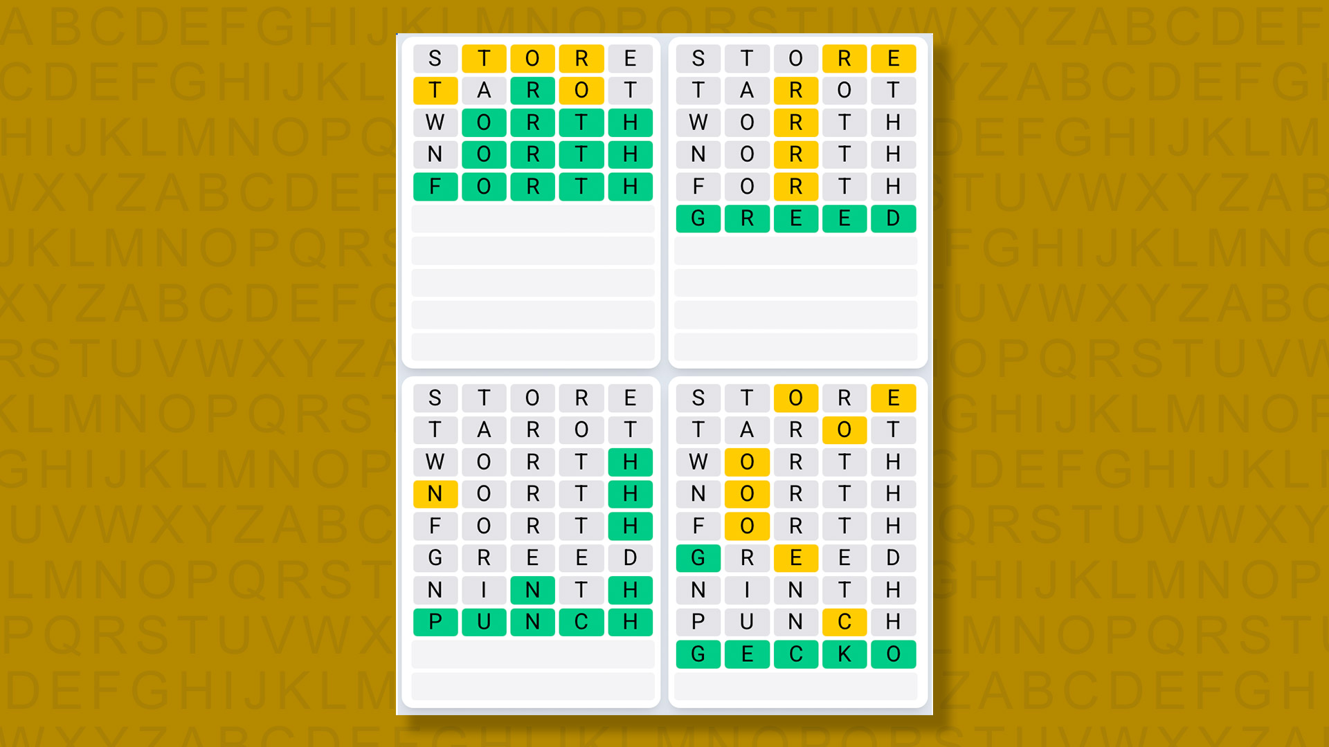 Quordle Daily Sequence answers for game 1400 on yellow background