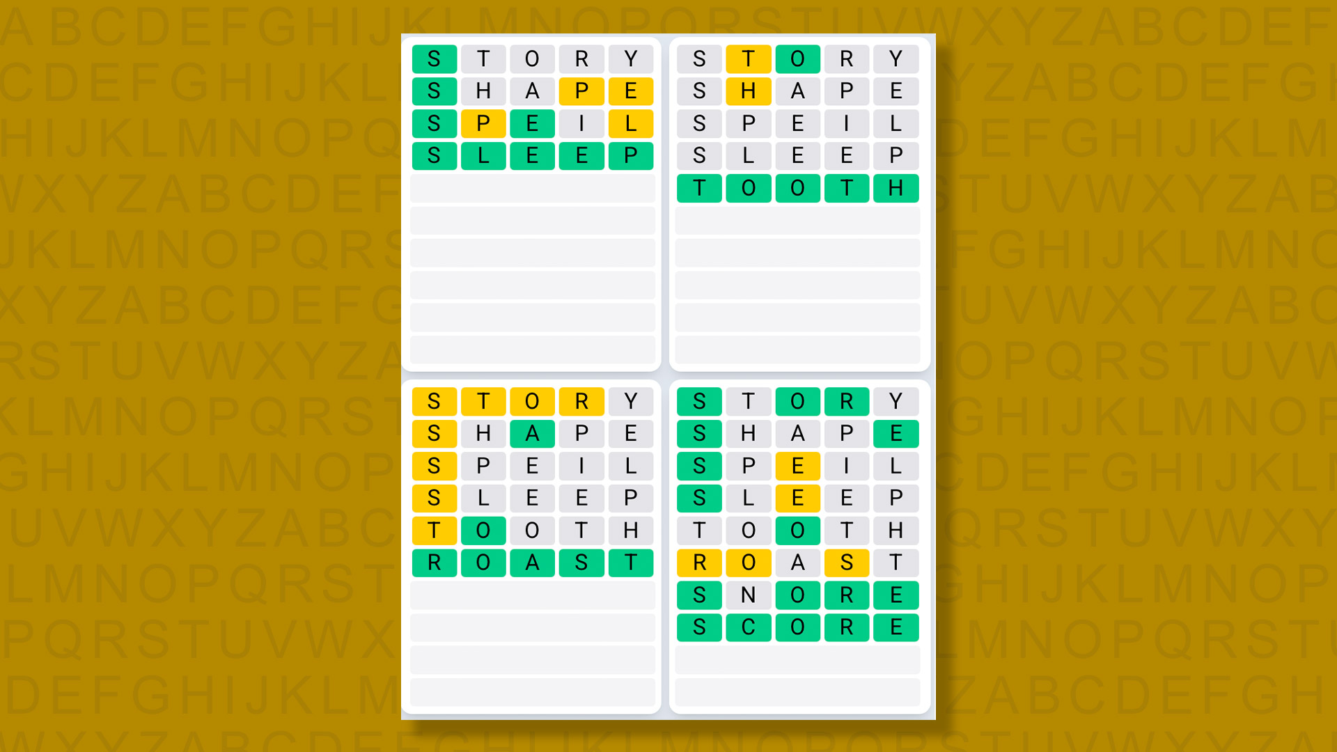 Quordle Daily Sequence answers for game 1401 on yellow background