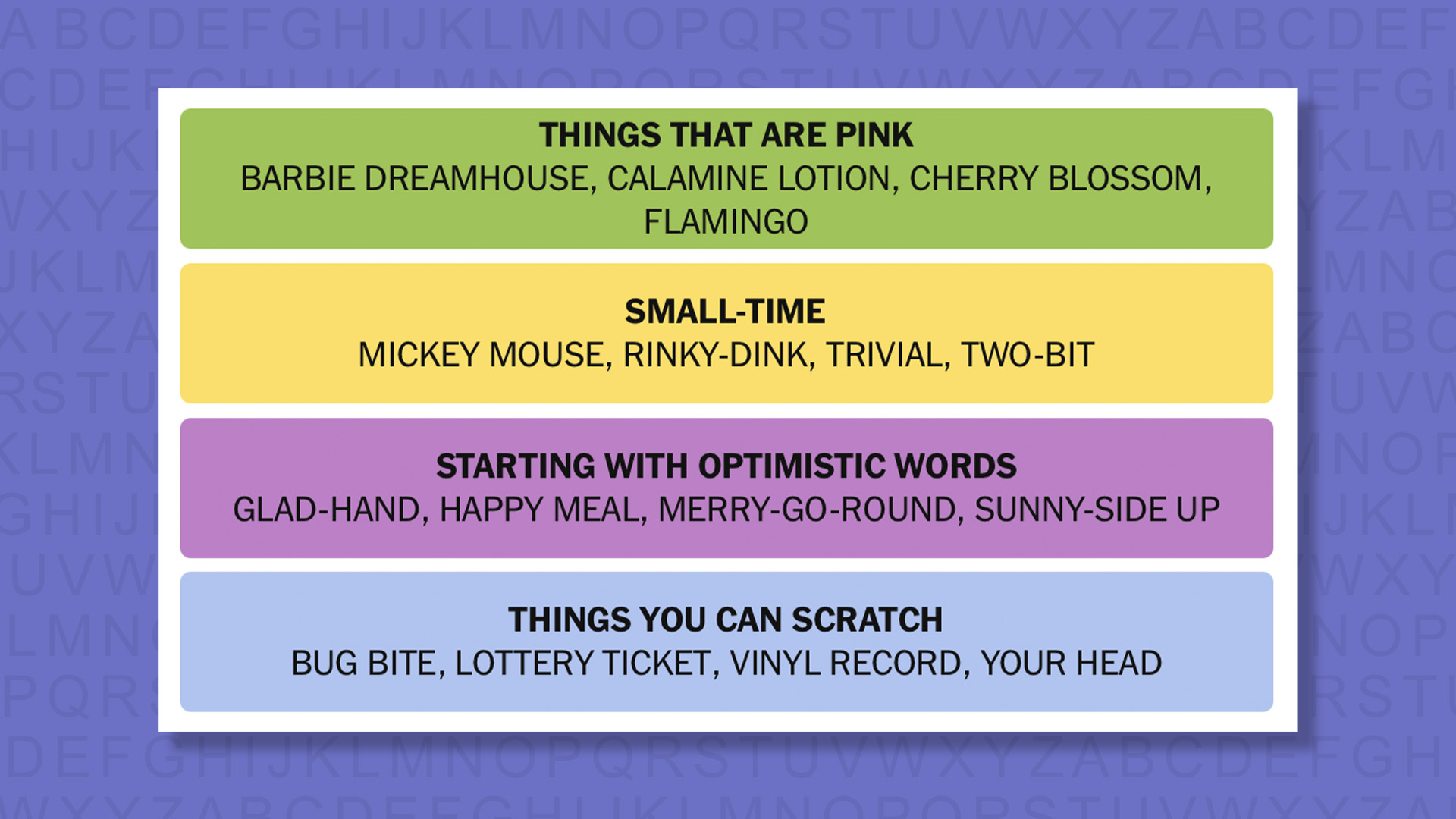 NYT Connections answers for game 898 on purple background