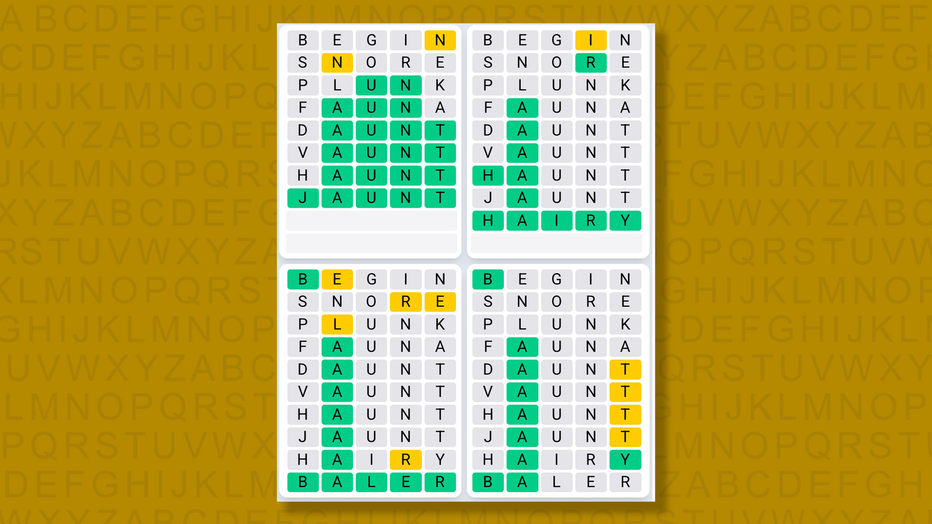 Quordle Daily Sequence answers for game 1402 on yellow background