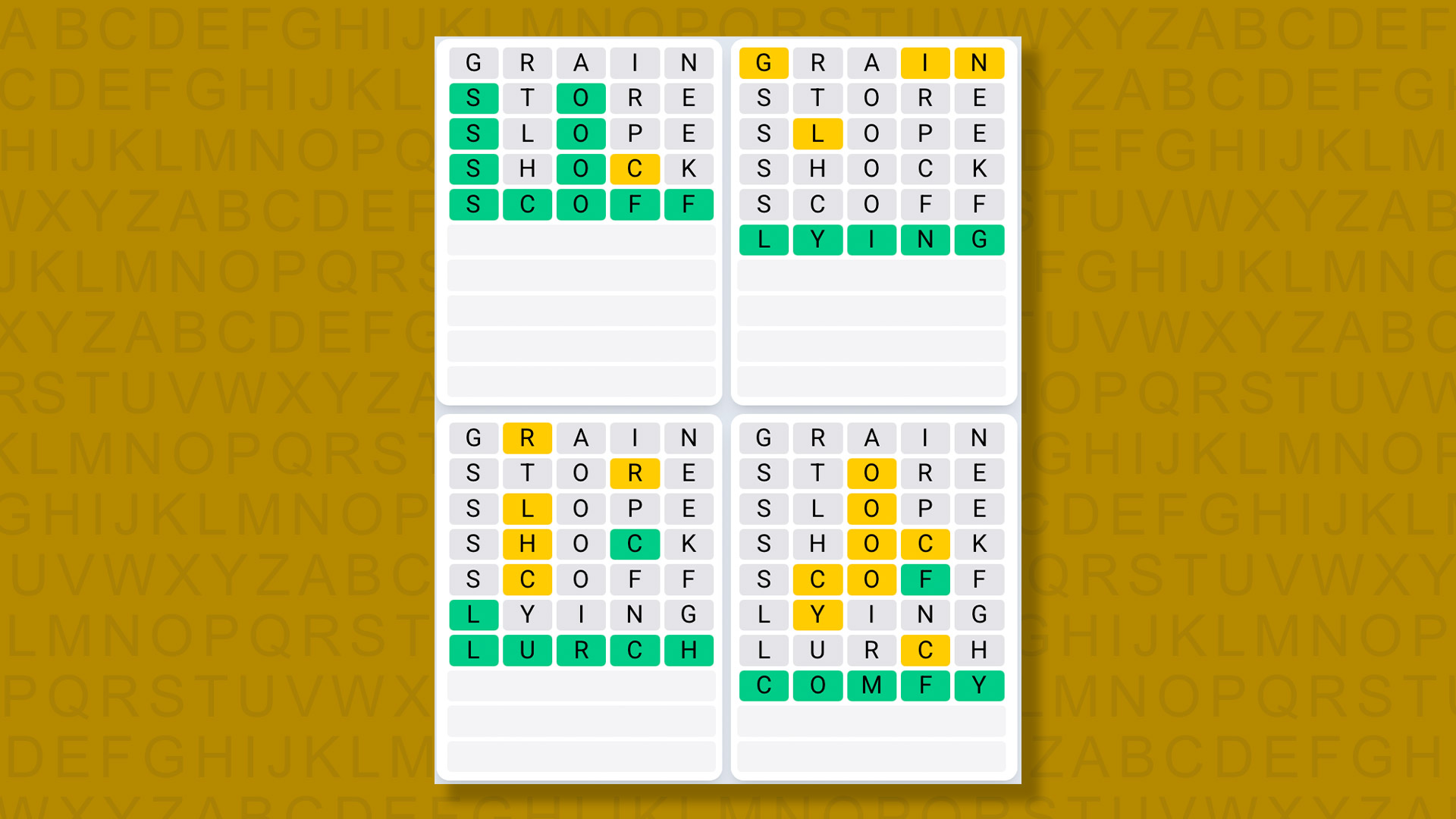 Quordle Daily Sequence answers for game 1403 on yellow background
