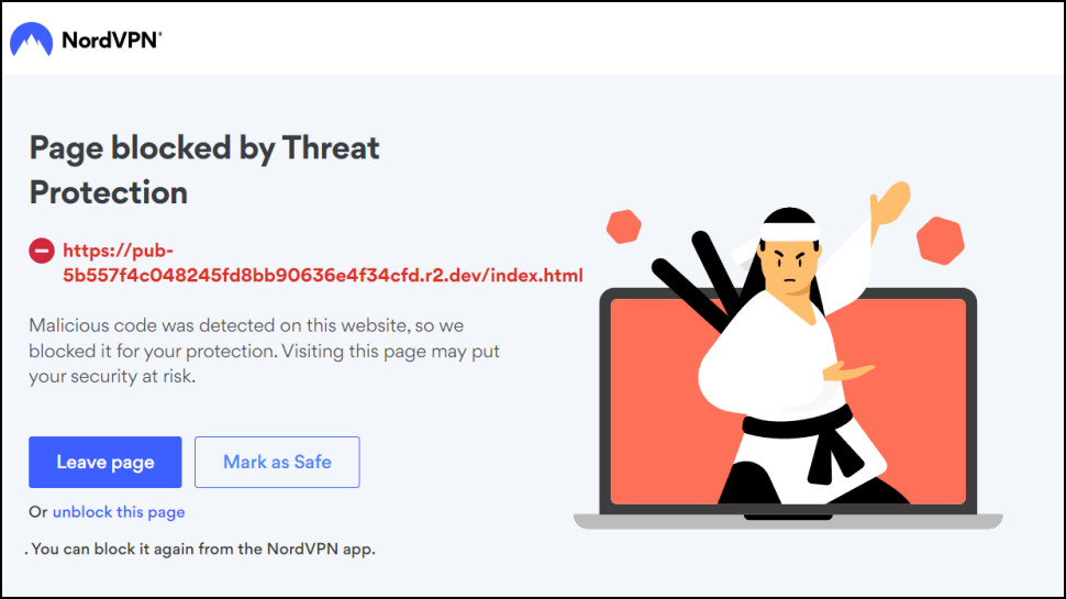 Screenshot of NordVPN Threat Protection Pro malware alert