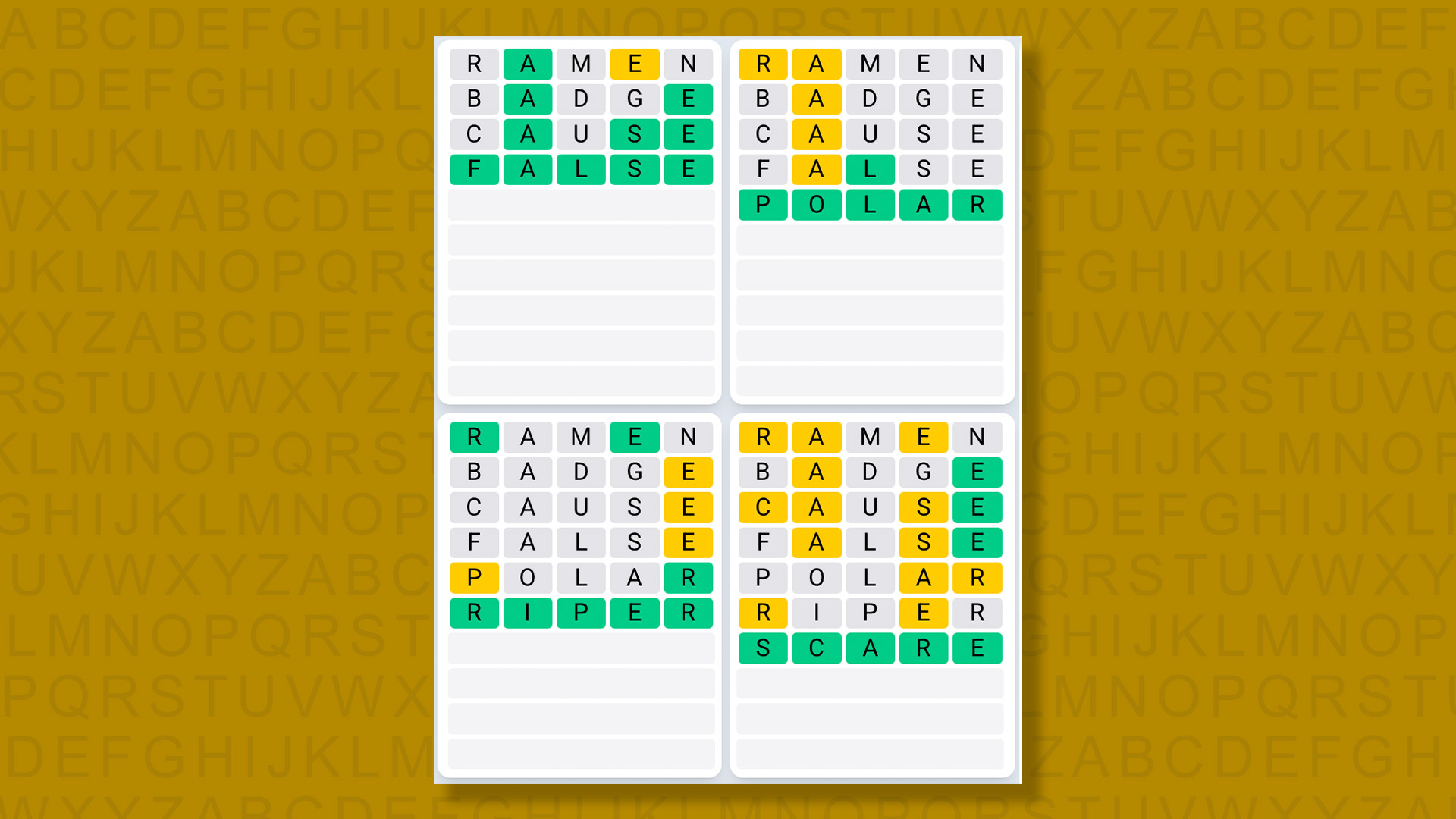 Quordle Daily Sequence answers for game 1404 on yellow background