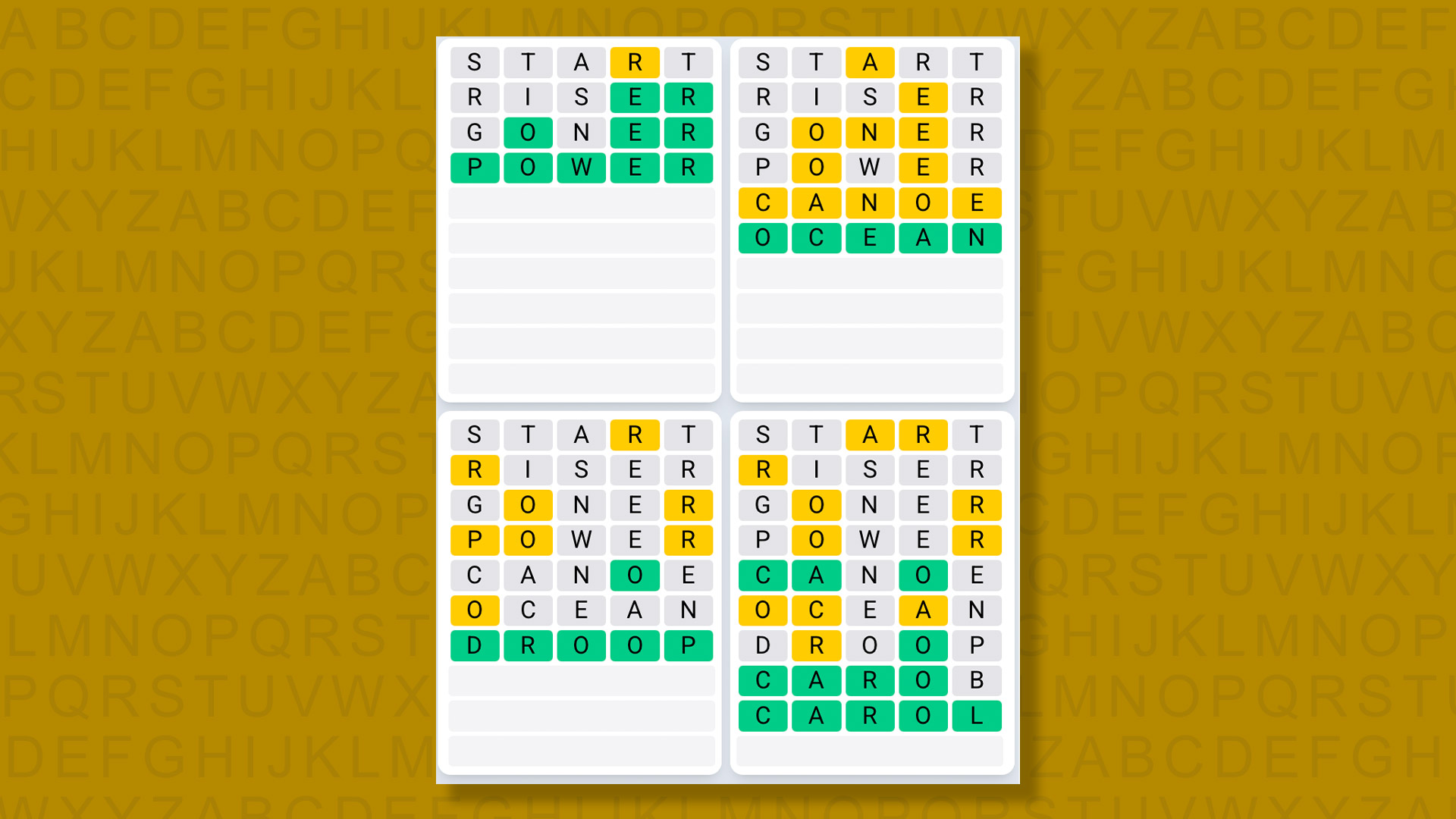 Quordle Daily Sequence answers for game 1405 on yellow background