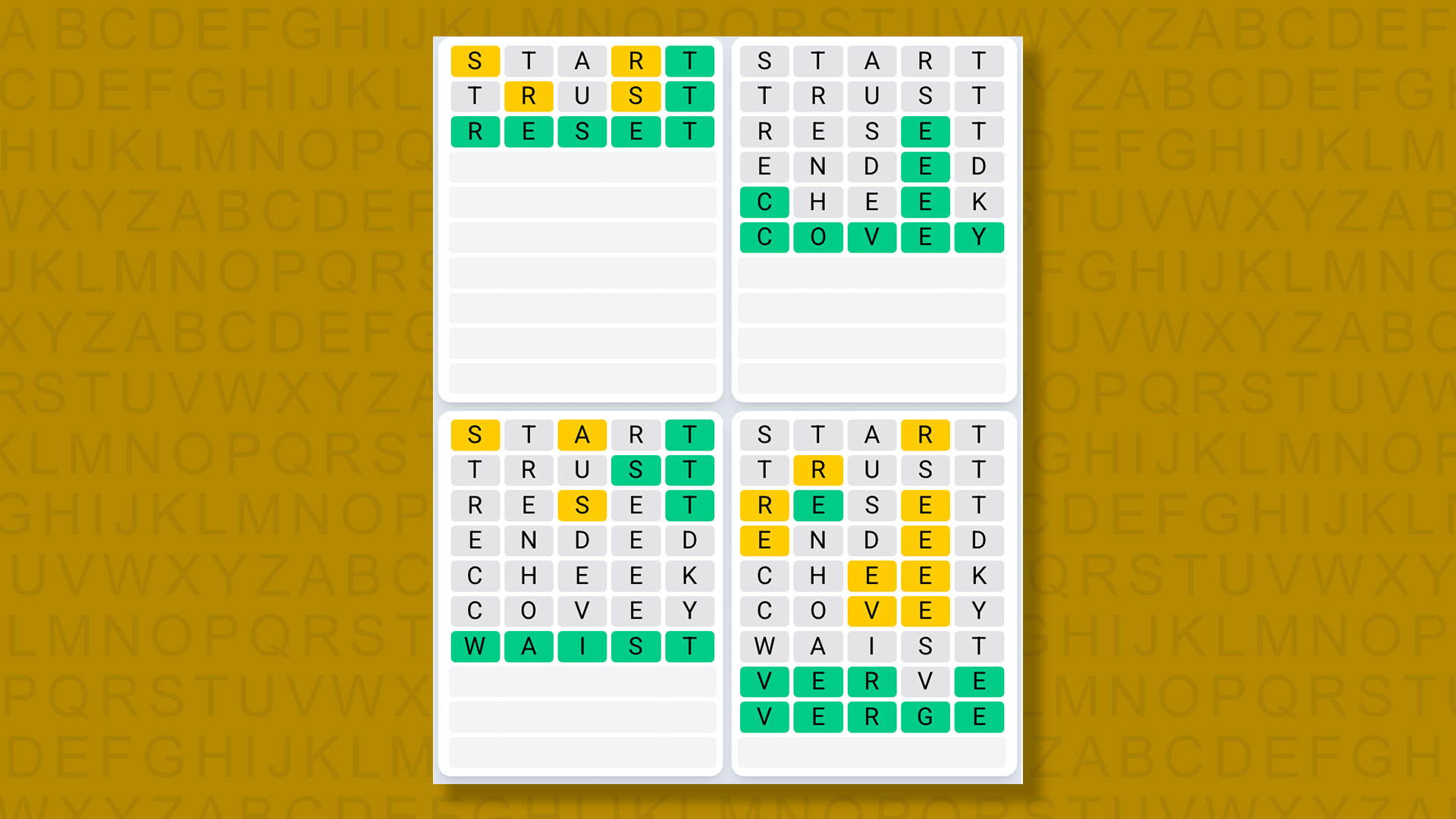 Quordle Daily Sequence answers for game 1407 on yellow background