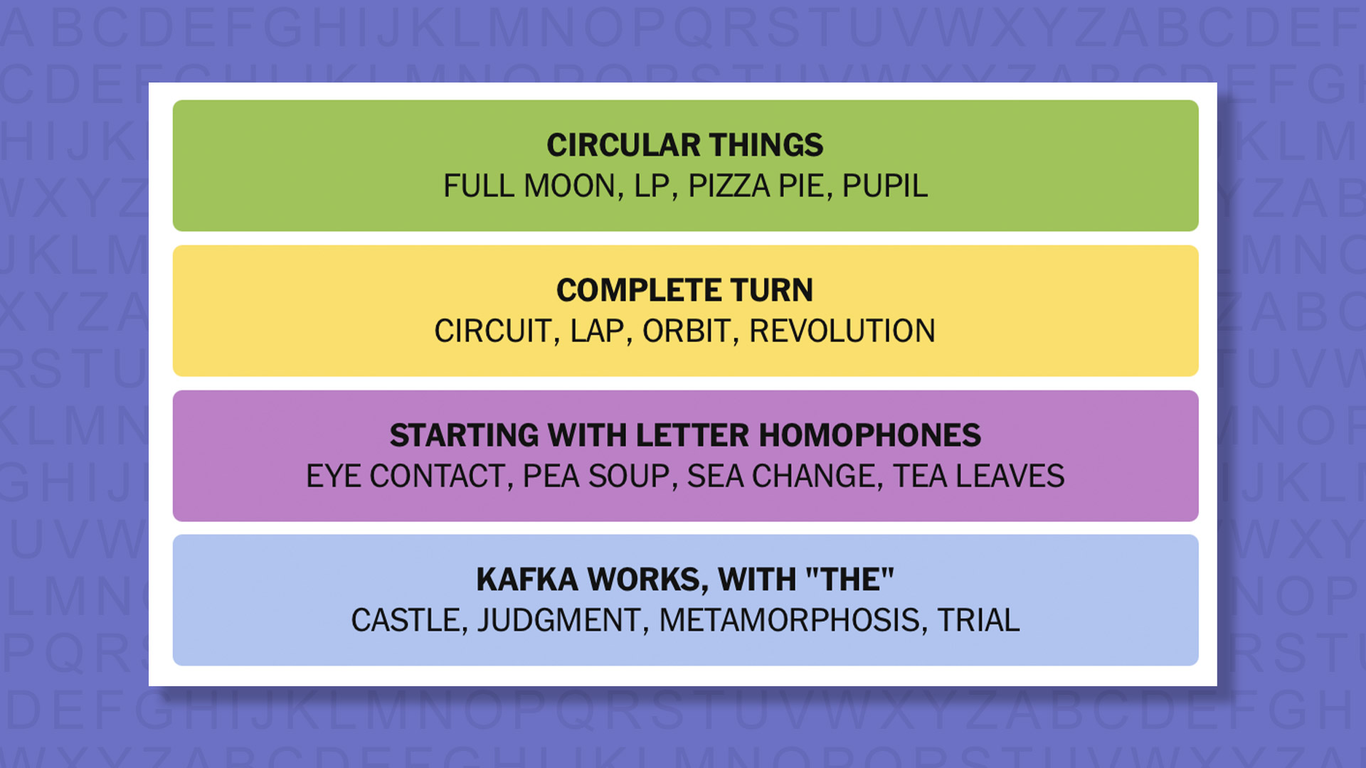 NYT Connections answers for game 904 on purple background