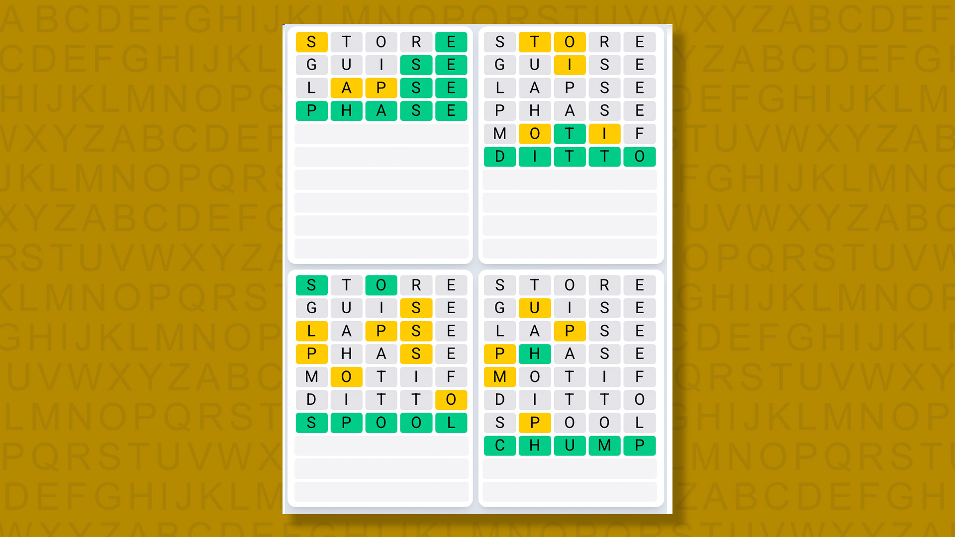 Quordle Daily Sequence answers for game 1408 on yellow background