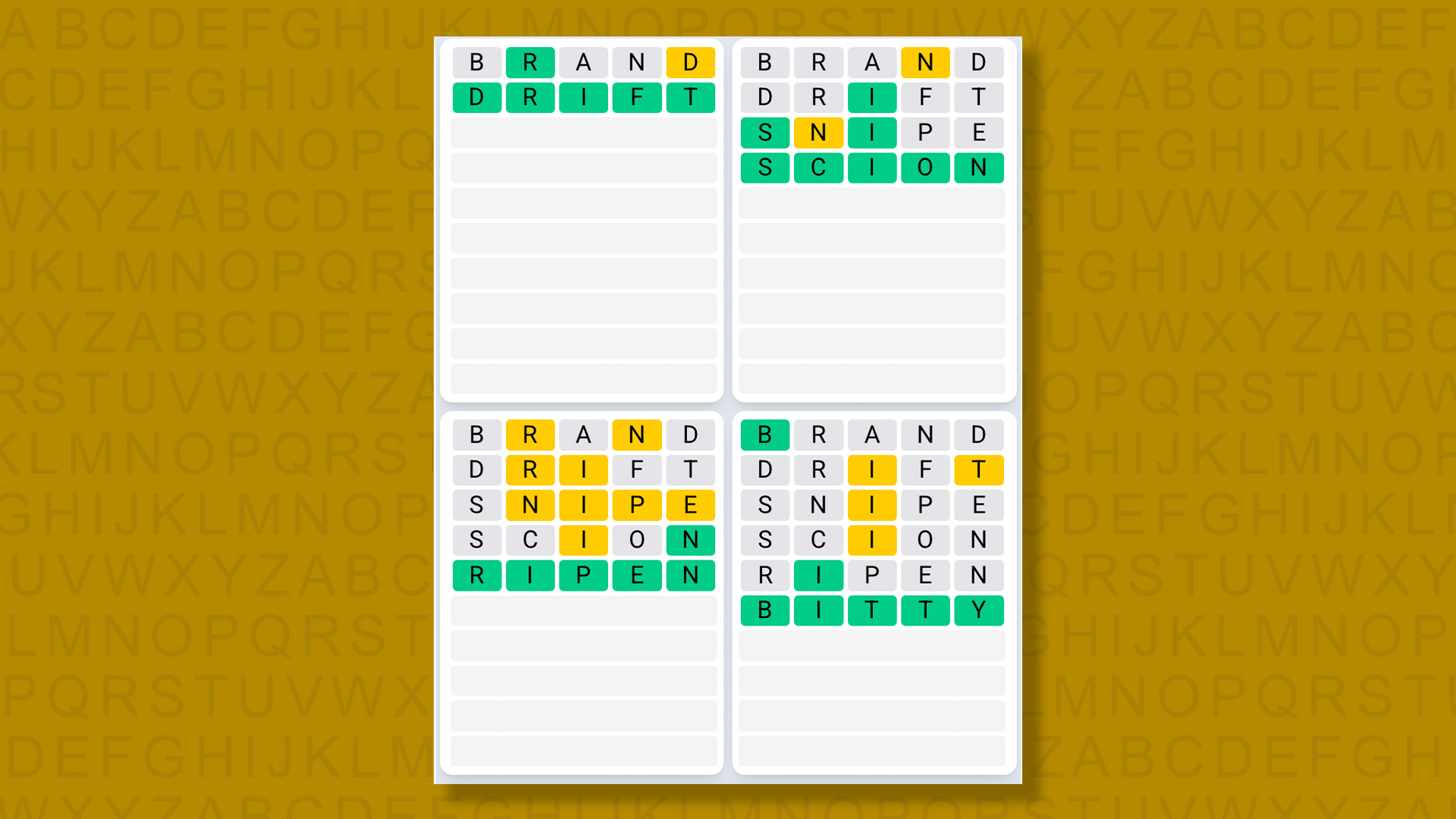Quordle Daily Sequence answers for game 1409 on yellow background