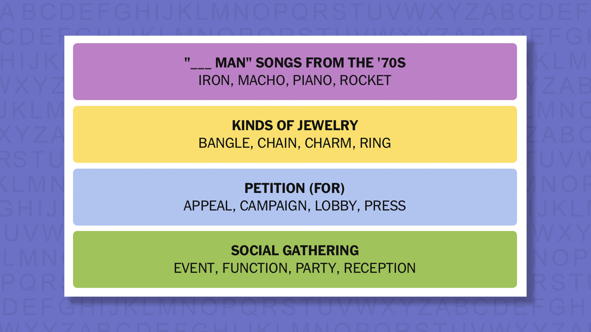 NYT Connections answers for game 906 on purple background