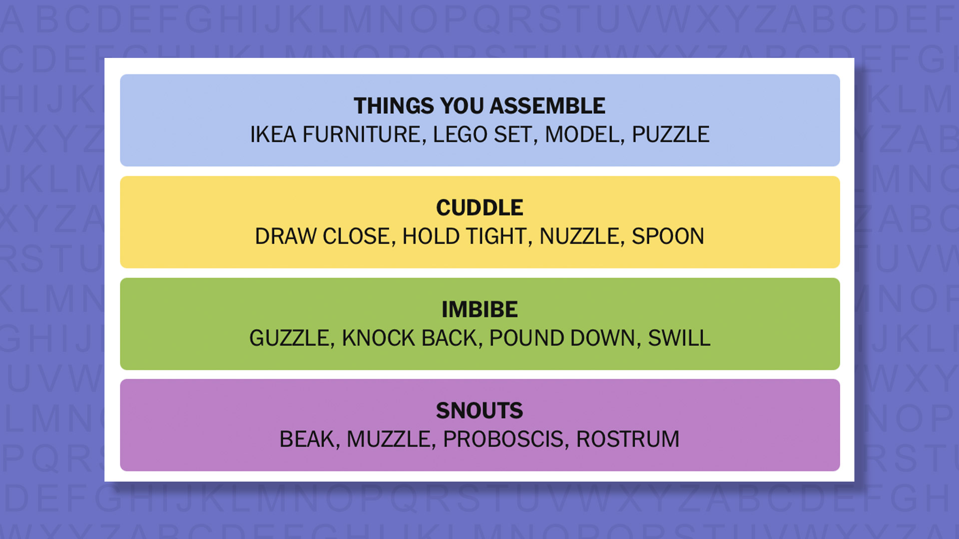 NYT Connections answers for game 907 on purple background