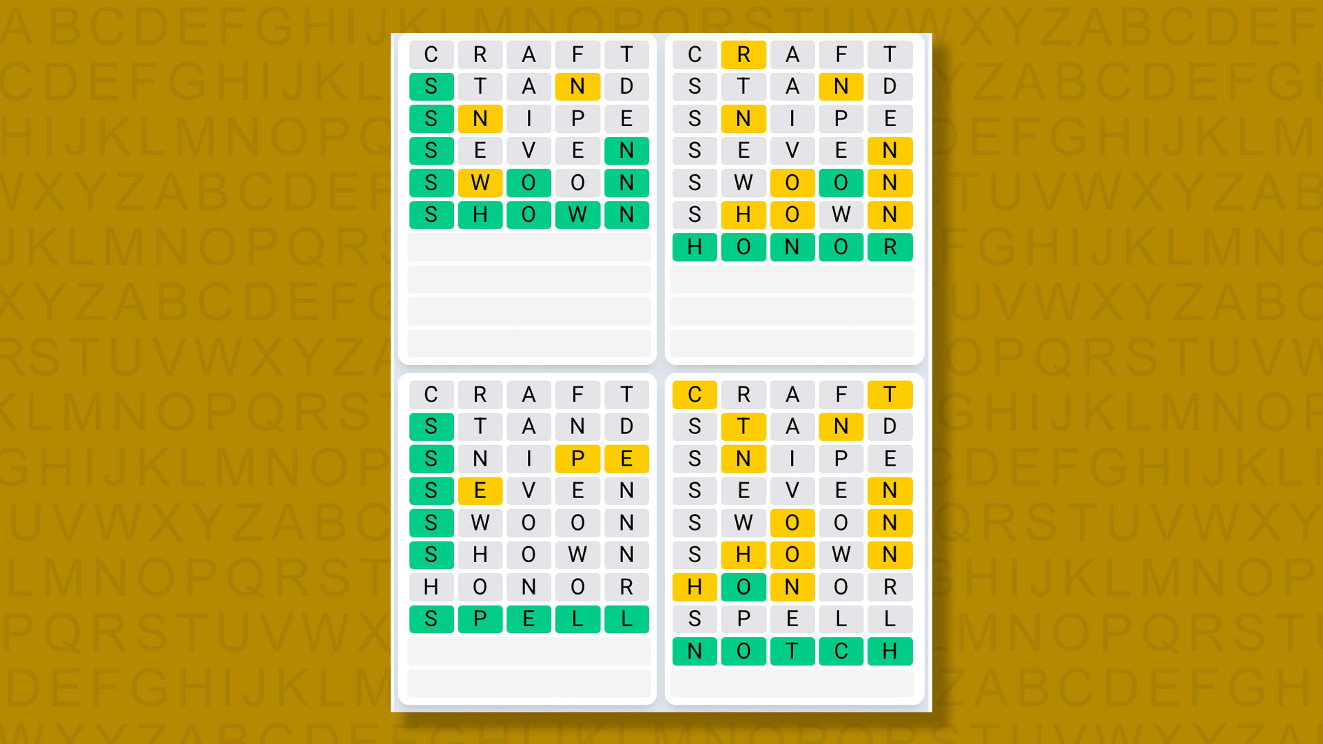 Quordle Daily Sequence answers for game 1410 on yellow background