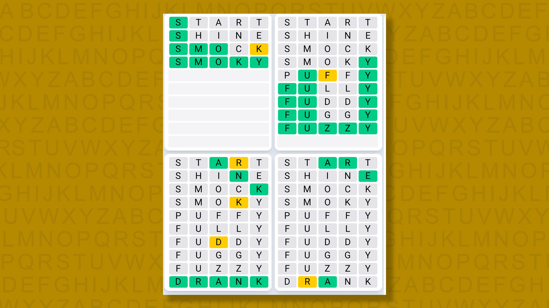 Quordle Daily Sequence answers for game 1411 on yellow background